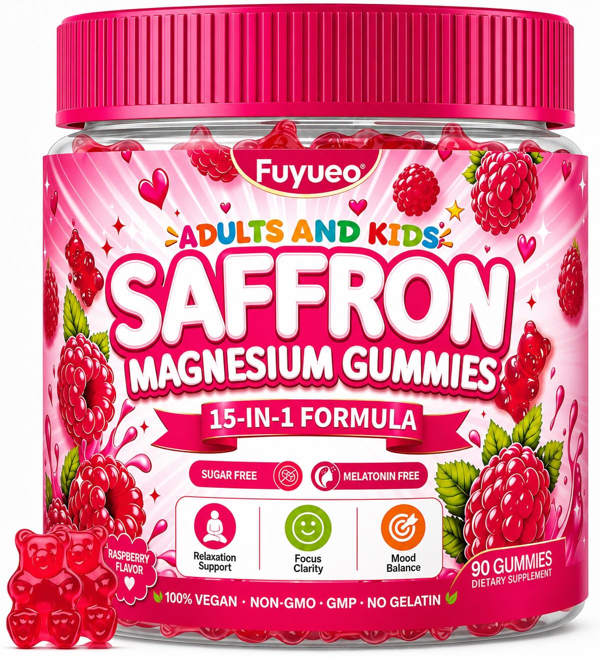 FUYUEO Saffron + Magnesium Glycinate Calm Mood Focus Gummies, 90 Count