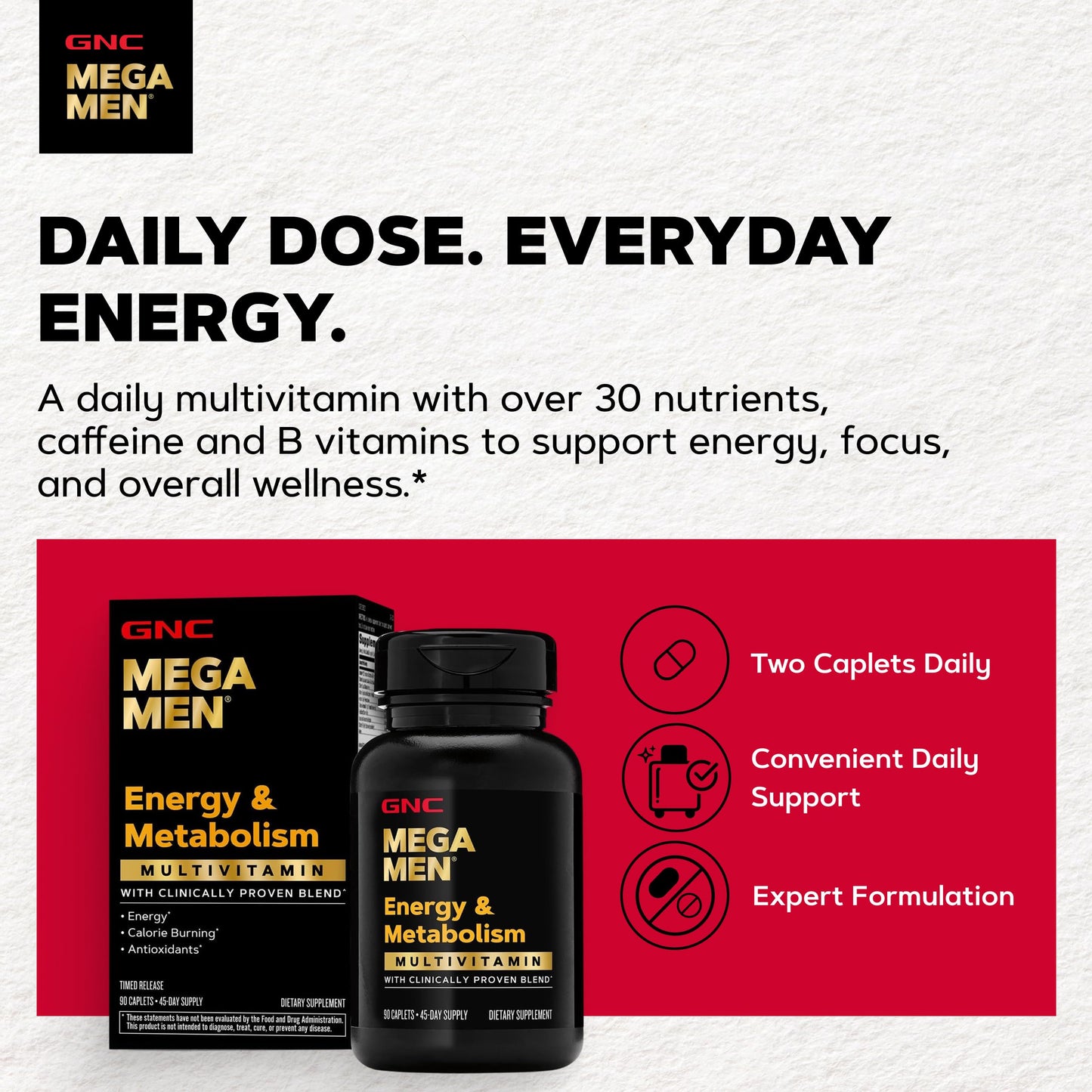 GNC Mega Men Energy & Metabolism Multivitamin for Men 90 Caplets