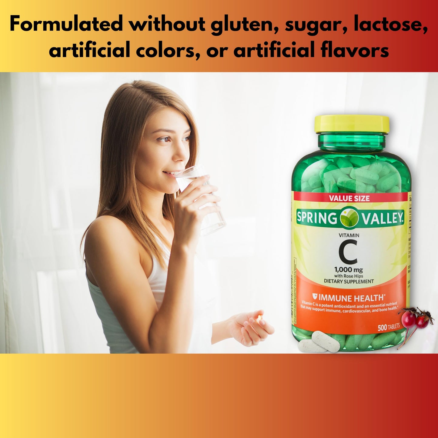 FUSION SHOP STORE Vitamin C 1000mg with Rose Hips, 500 Tablets