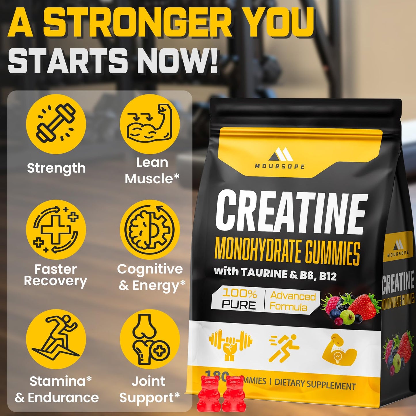 Moursope Creatine Monohydrate Gummies 180 Count