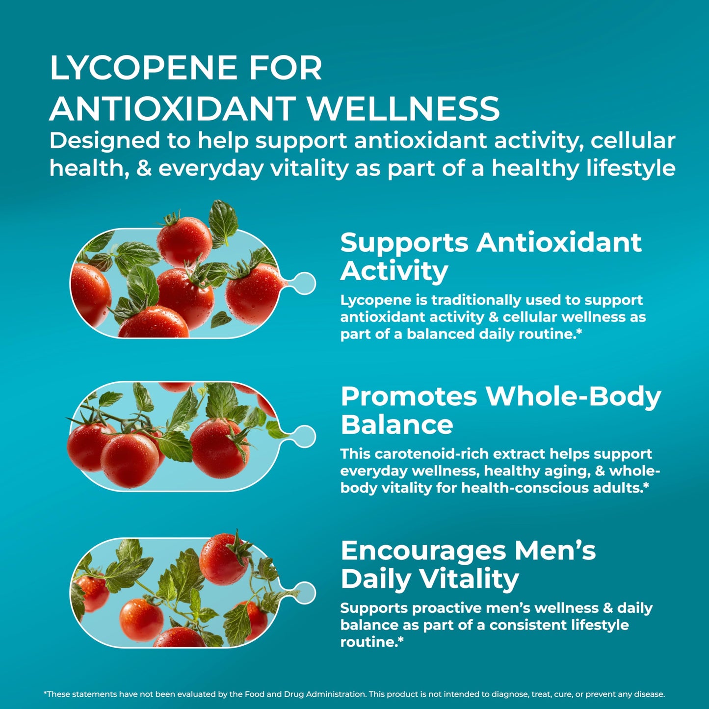 PUREHEALTH RESEARCH Lycopene for Women & Men - Antioxidant Wellness Support with Tomato Fruit Extract, Standardized to 10% Lycopene, Daily Vitality, High Potency 250mg, 30 Capsules