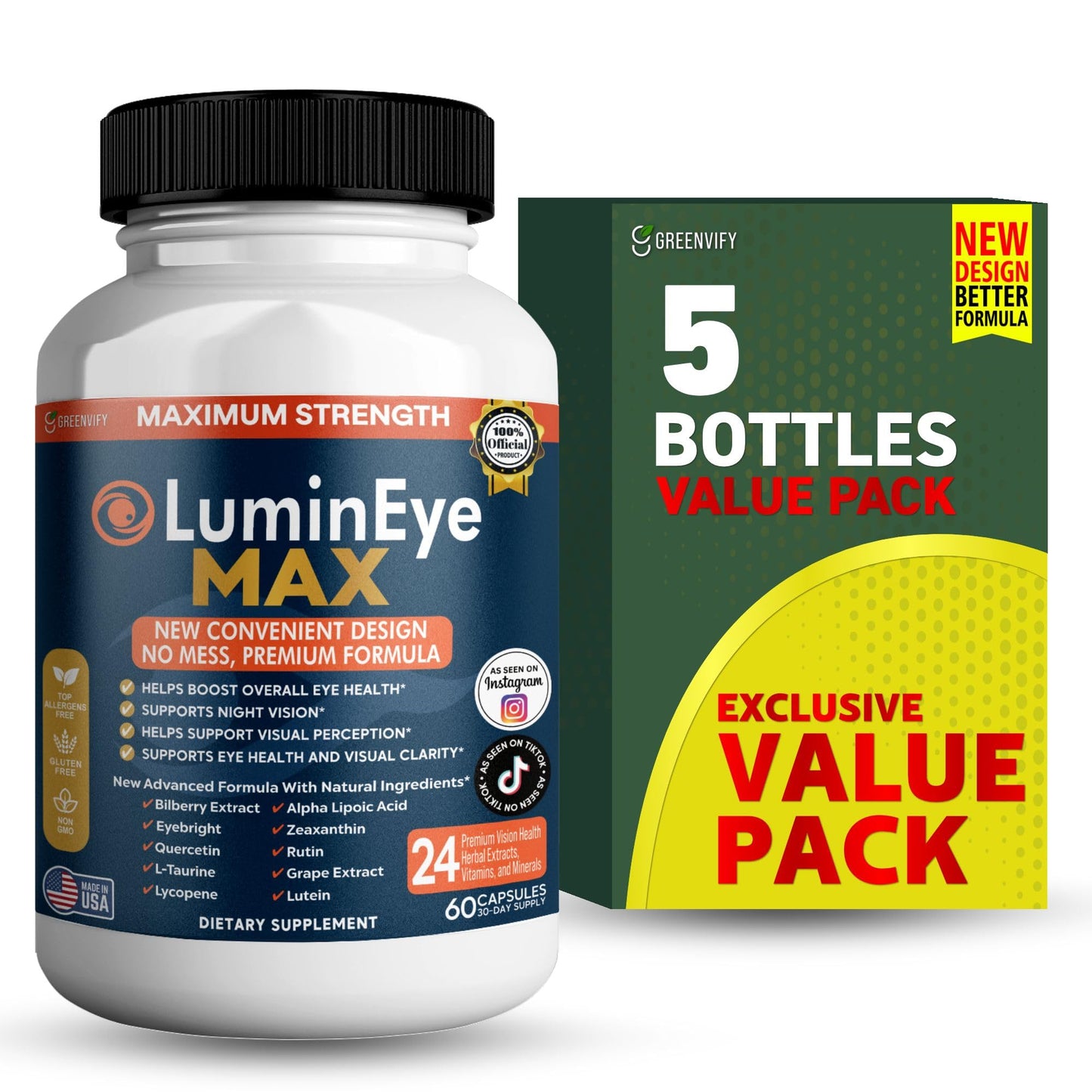 GREENVIFY LuminEye MAX Eye Health Supplement, 60 Capsules