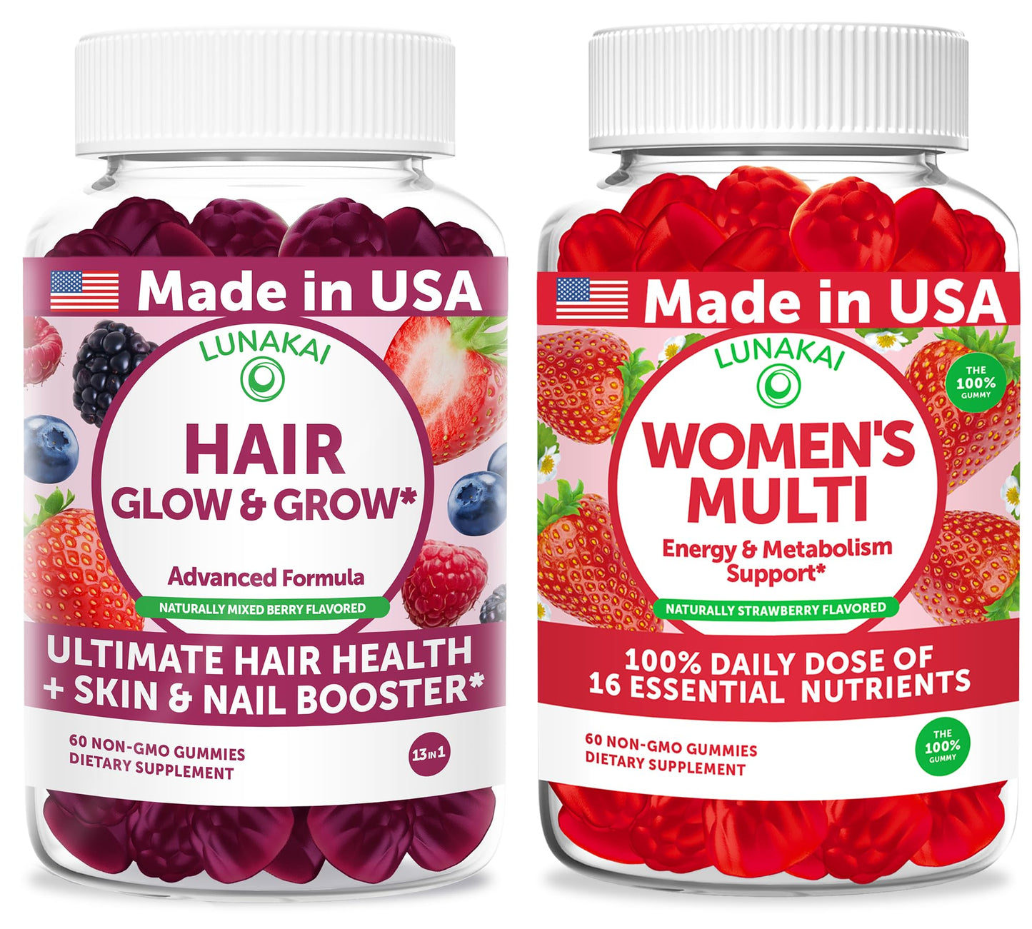 Lunakai Hair Glow & Grow + Women’s Multivitamin Gummies, 120-count