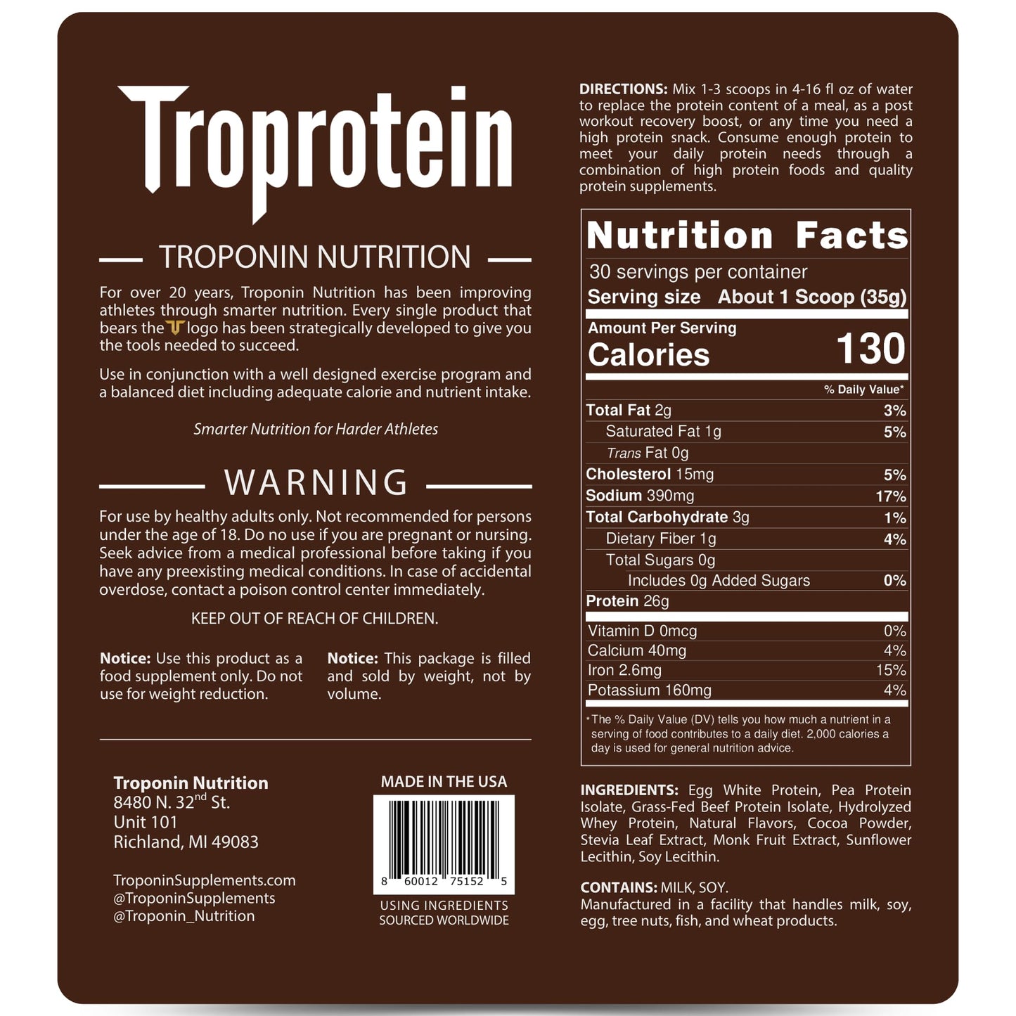 Troponin Nutrition Troprotein Protein Powder 1 oz