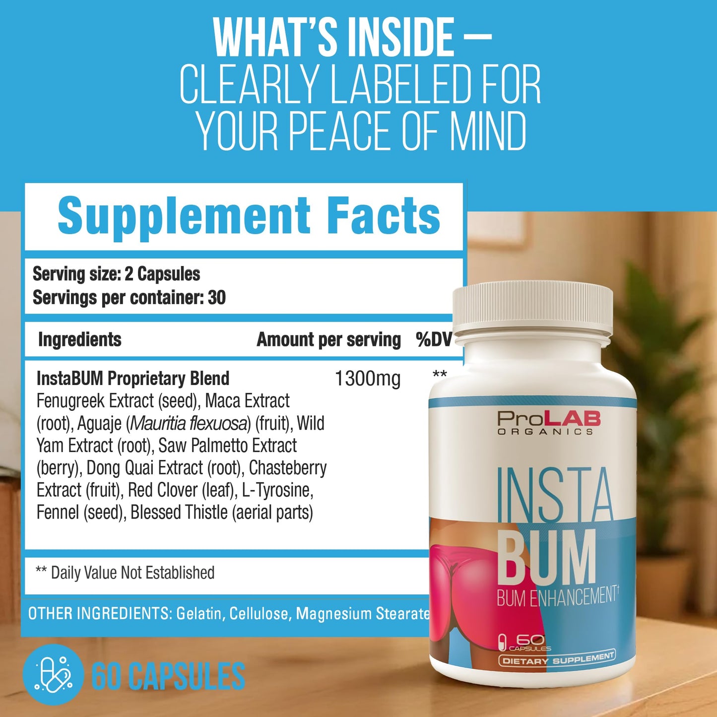 ProLab Organics InstaBum Bum Enhancement Pills Capsule 60 Capsules