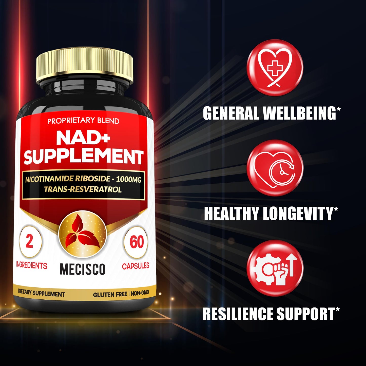 Mecisco 2in1 Supplement with Nicotinamide Riboside & Resveratrol, 60 Capsules