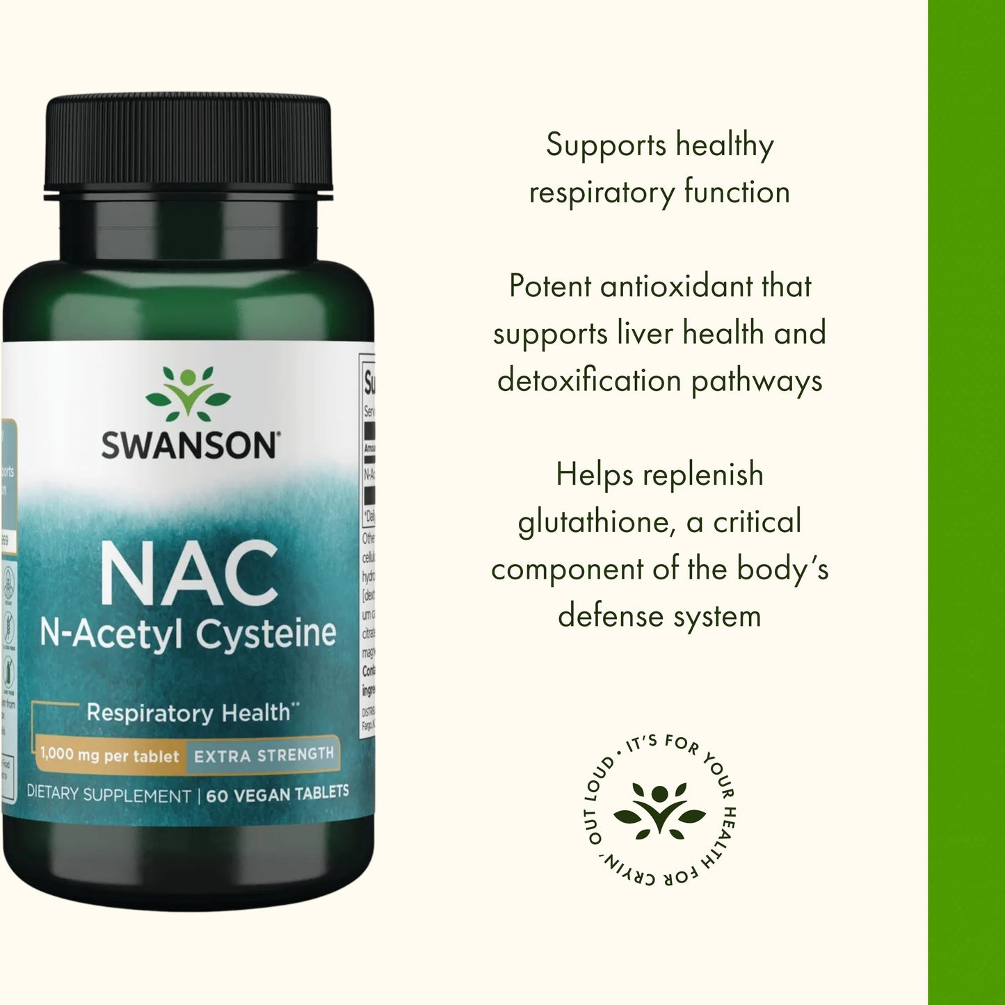 Swanson NAC N-Acetyl Cysteine Extra Strength 1000 mg Tablet, 60 Count