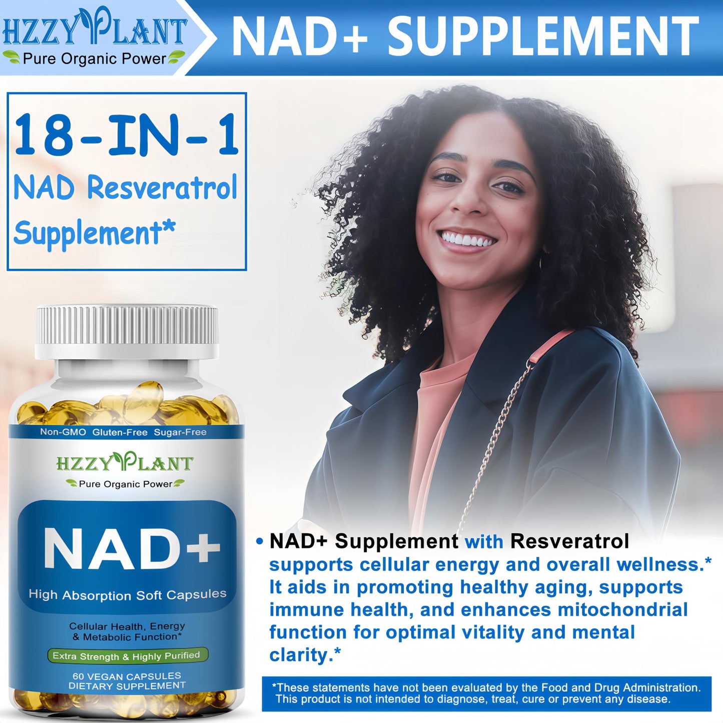 HZZYPLANT NAD+ Supplement Softgels, 60 Count
