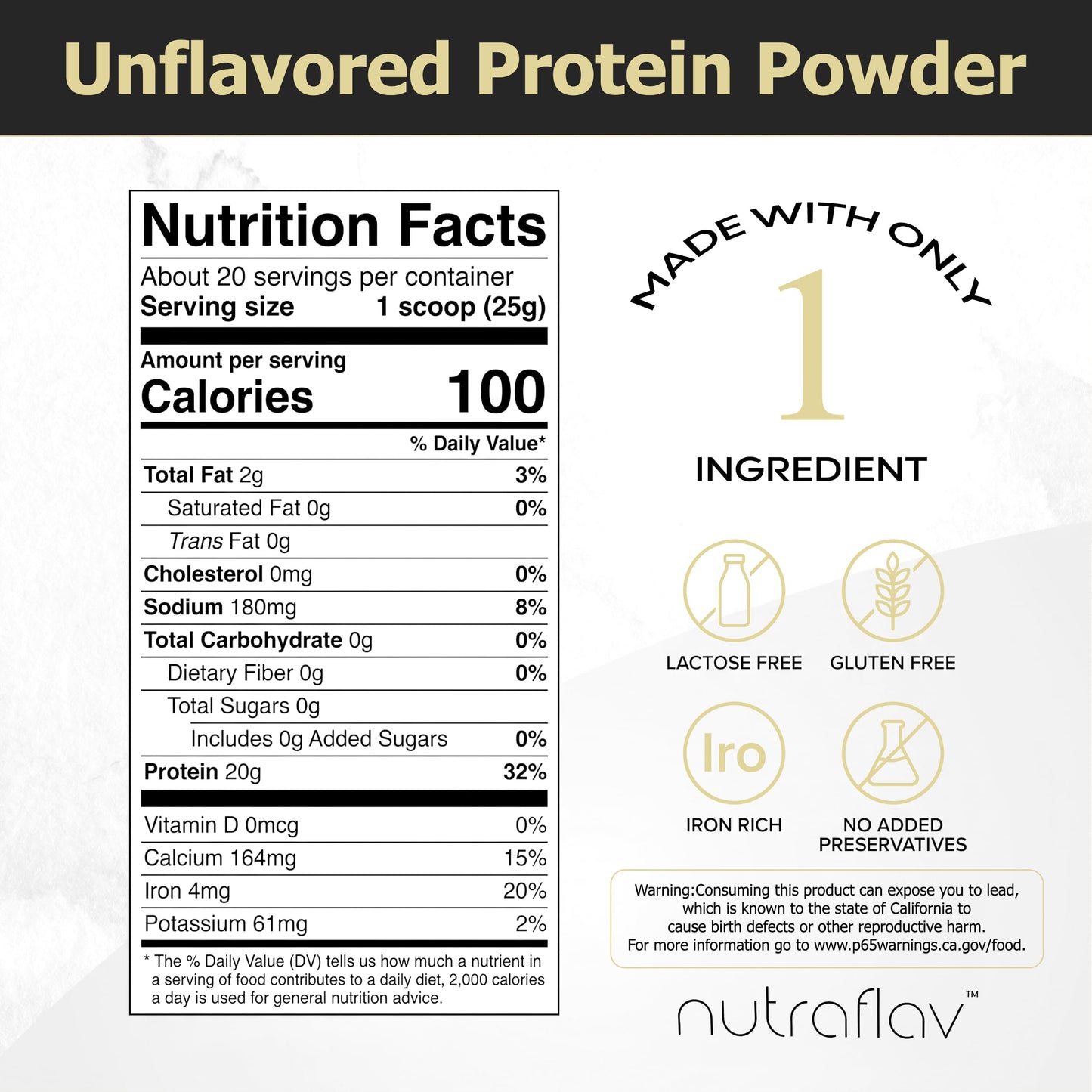 Nutraflav Unflavored Vegan Pea Protein Powder 17.6 oz