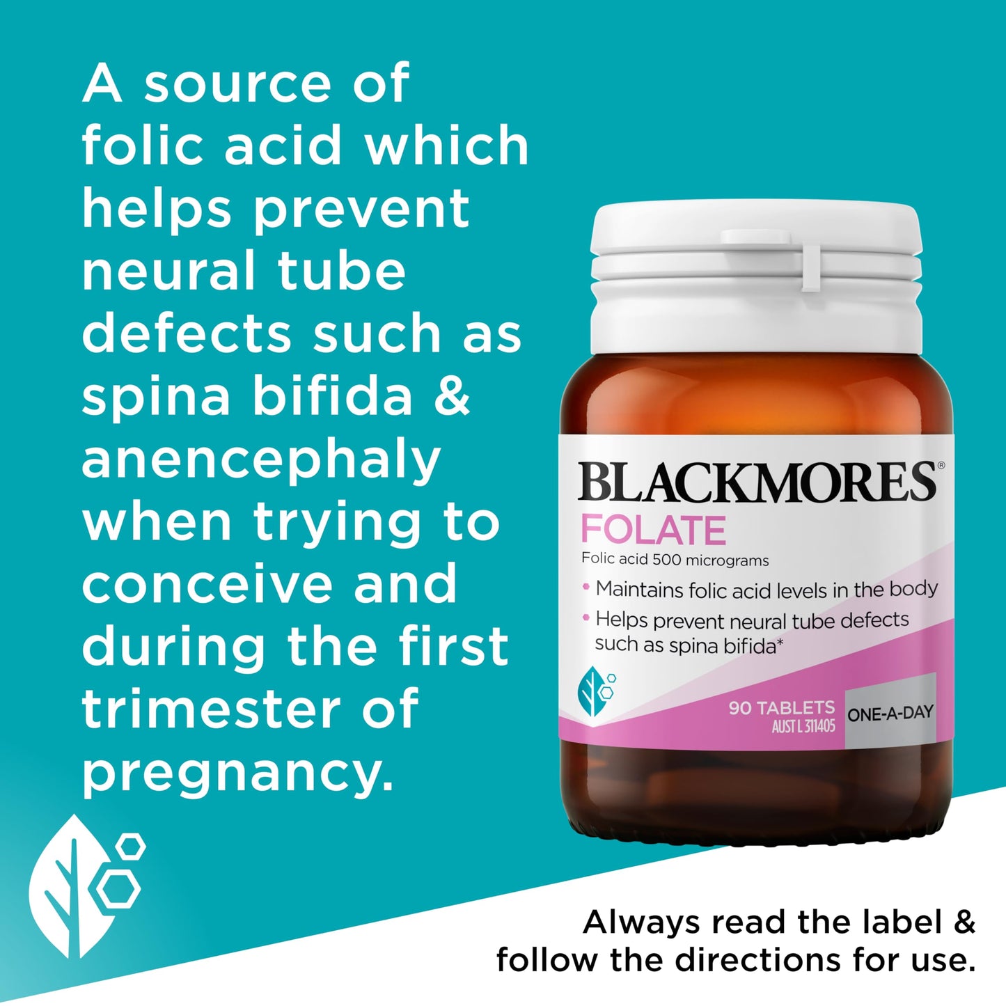 Blackmores Folate 500mcg Folic Acid, 90 Tablets
