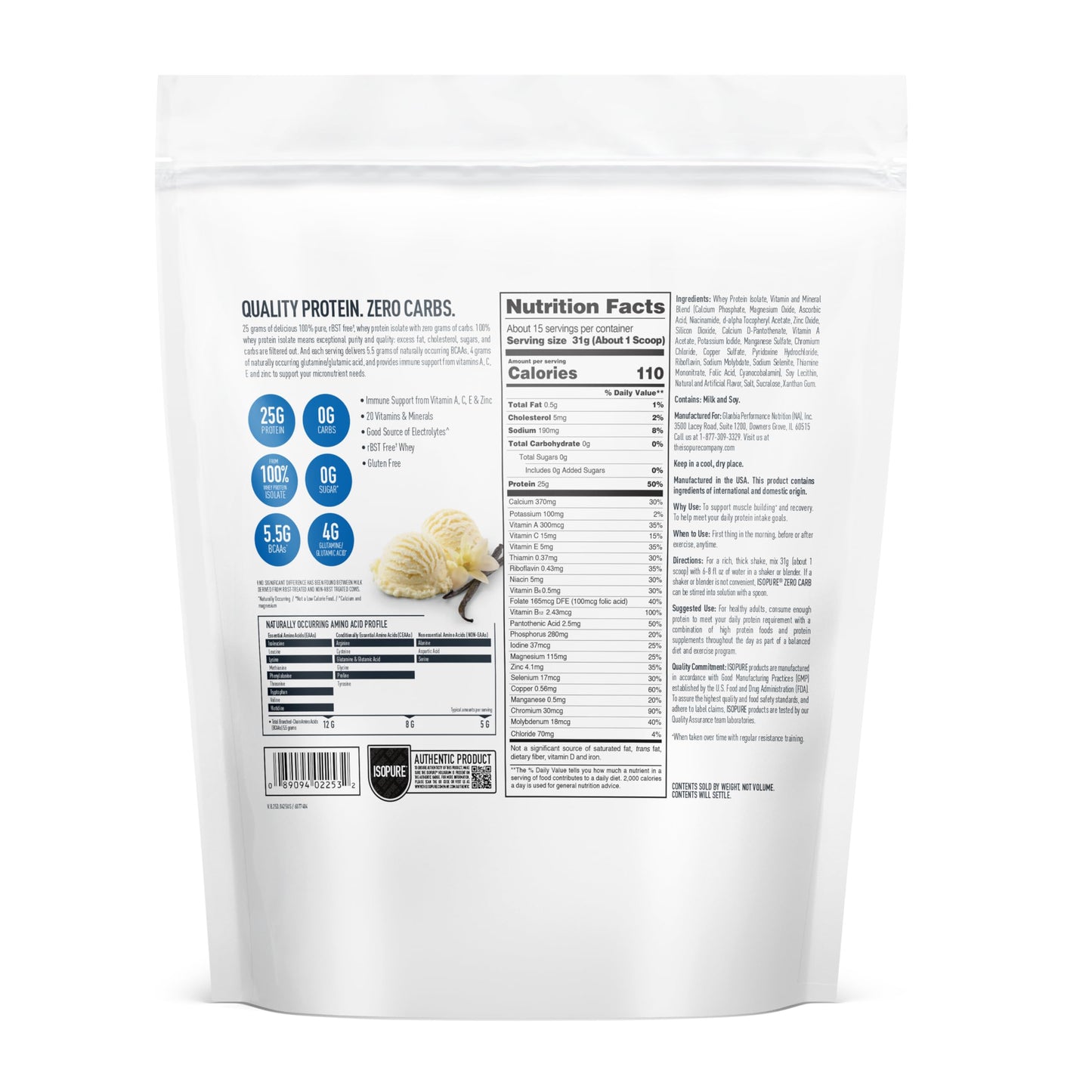 Isopure Zero Carb 100% Pure Whey Isolate Protein Powder, Lactose Free, Gluten Free, with Vitamins, Creamy Vanilla, 25g Protein Per Serving, 1 Lb, 15 Servings (Packaging May Vary)
