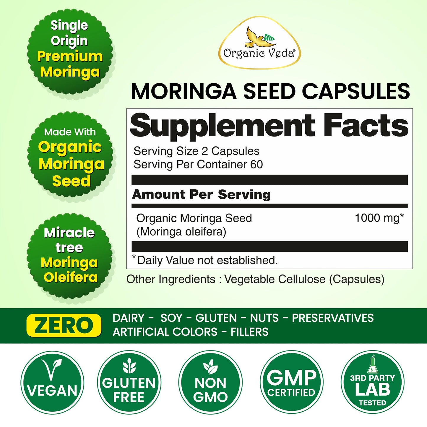Organic Veda Moringa Seeds 120 Capsules