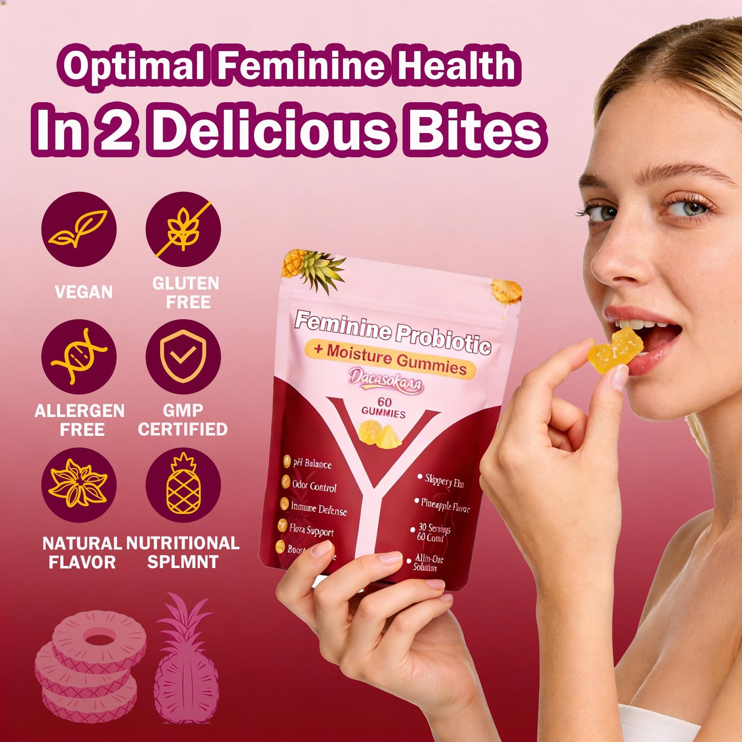 dakasokaaa Slippery Kitty Probiotic Gummies for Women, 60-count