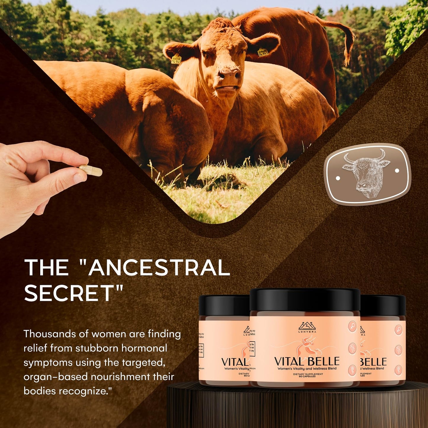 Lonvera Vital Belle Grass Fed Beef Organ Supplement for Women, 60 Capsules