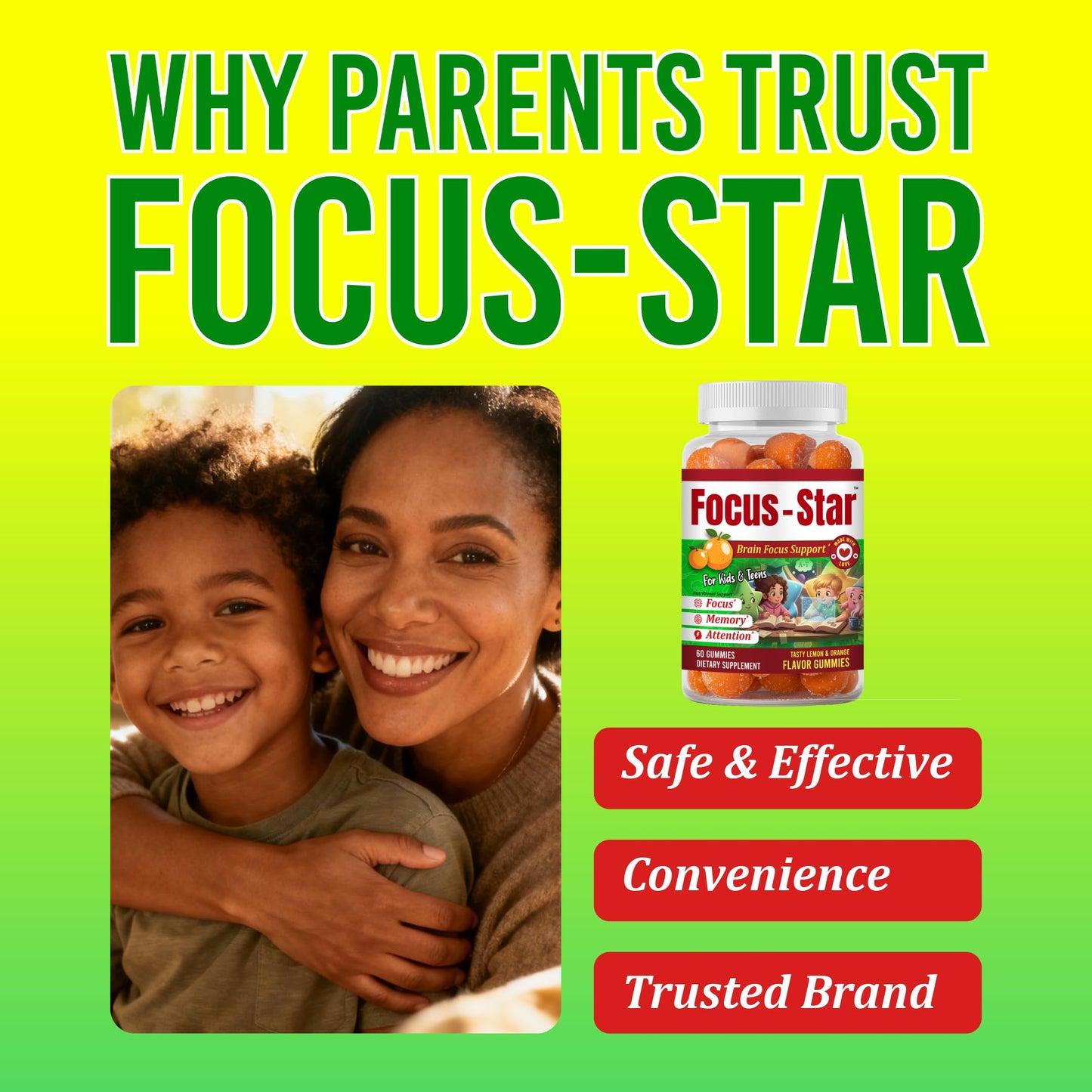 Generic Focus Star Kids Focus Gummies Omega-3 DHA Gummies for Kids, 60 Count