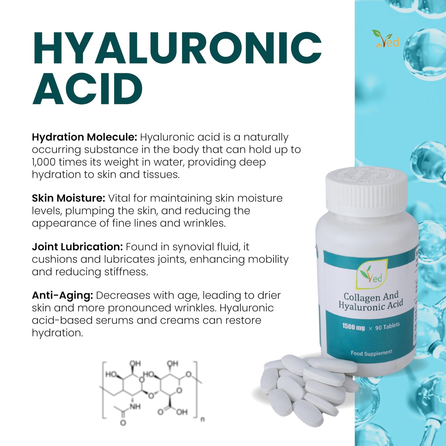 Ved Ultra Pure Collagen 1200mg & 300mg Hyaluronic Acid 90 Tablets