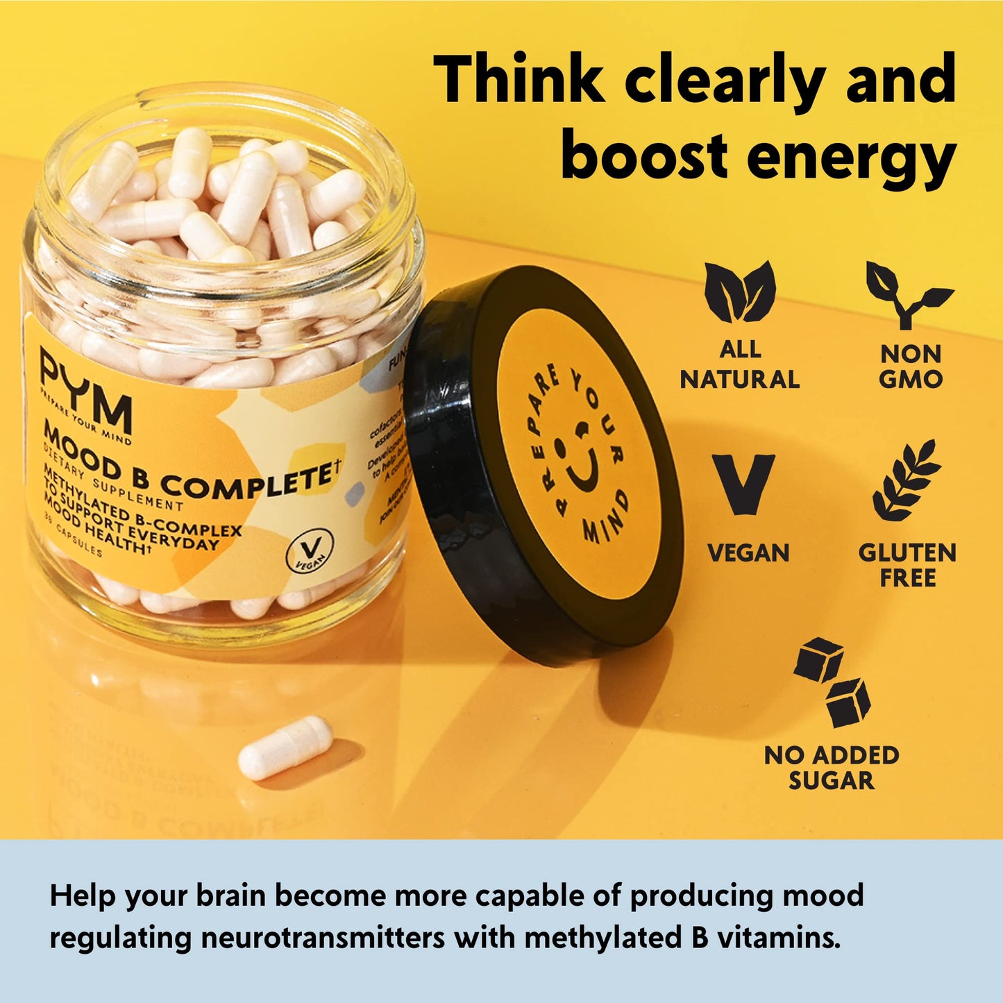 PYM Health Vitamin B Complex Mood Support Supplement Capsule 30 Count