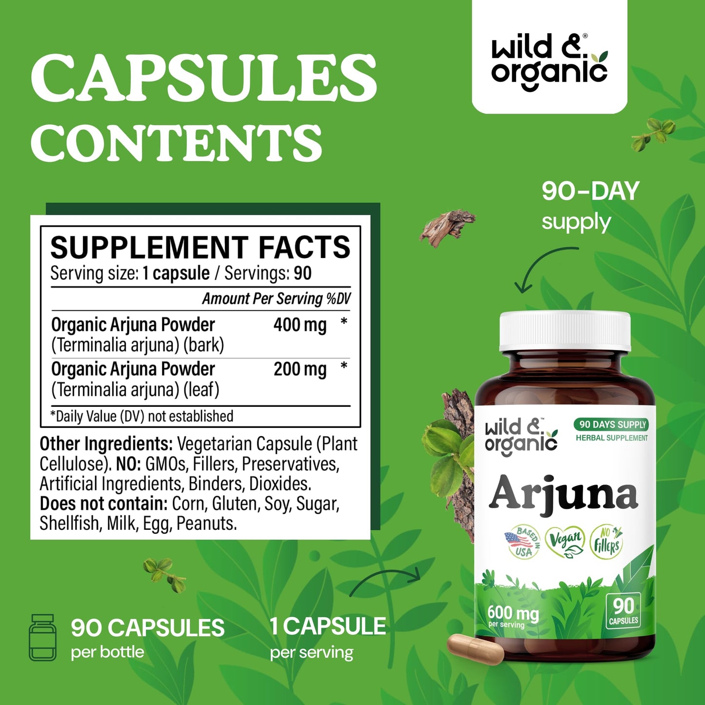 Wild & Organic Arjuna Bark Capsule 90 Count