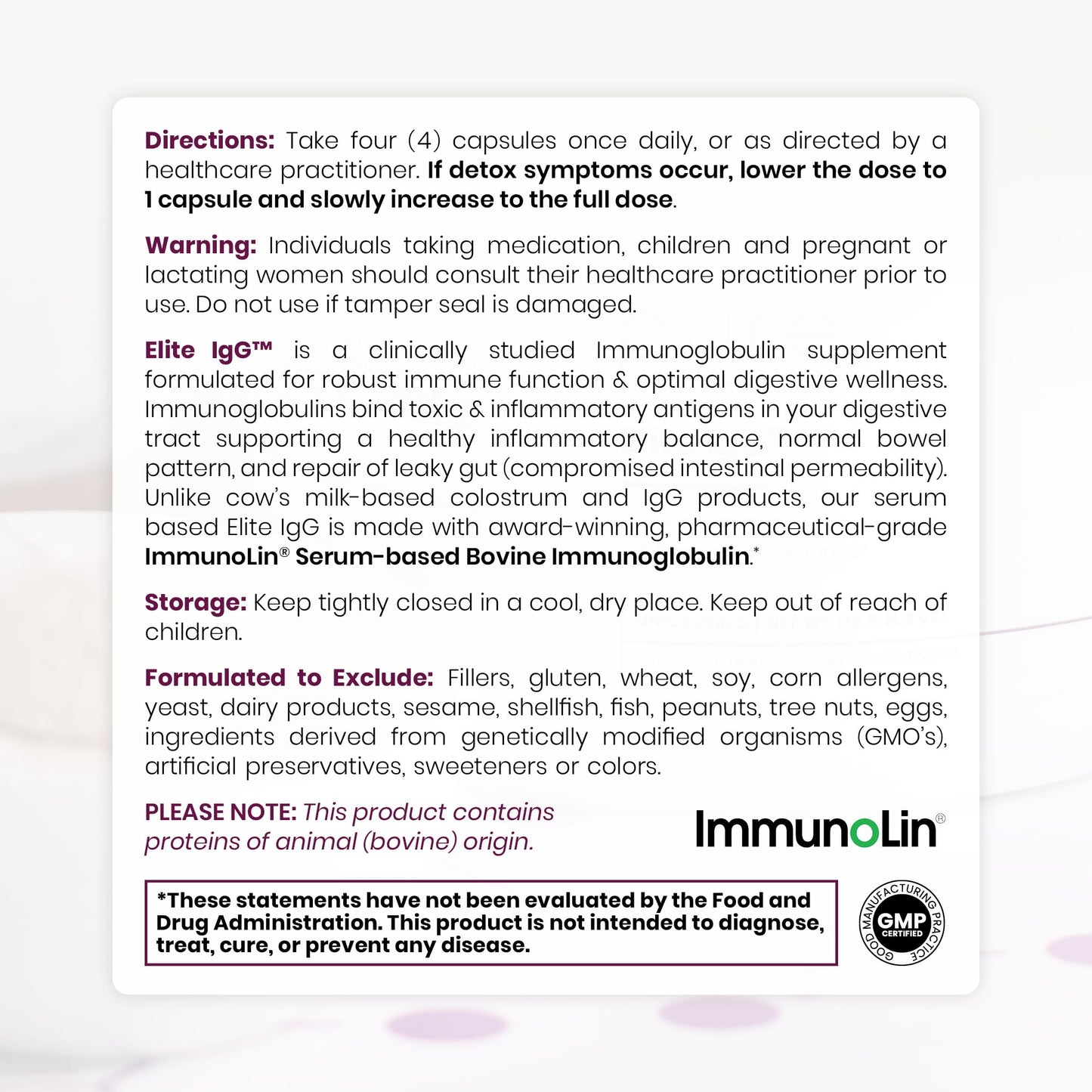 Pure Therapro Rx Elite IgG Immunoglobulin Supplement Capsules 120