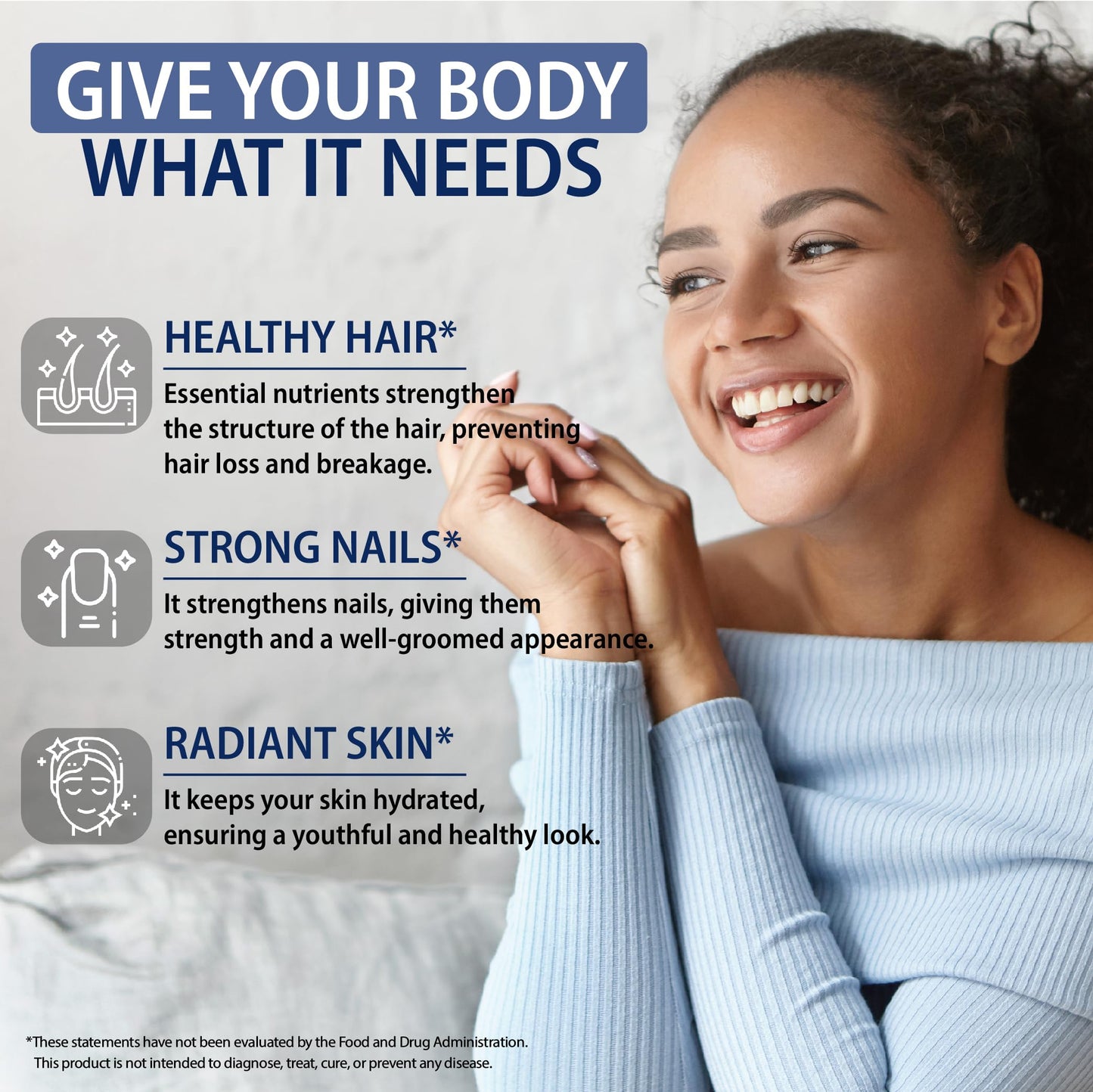 StrongVit Biotin with Hyaluronic Acid, Keratin & Collagen Supplements - 10000mcg for Hair Growth - Hair Skin & Nails Vitamins, 60 Capsules
