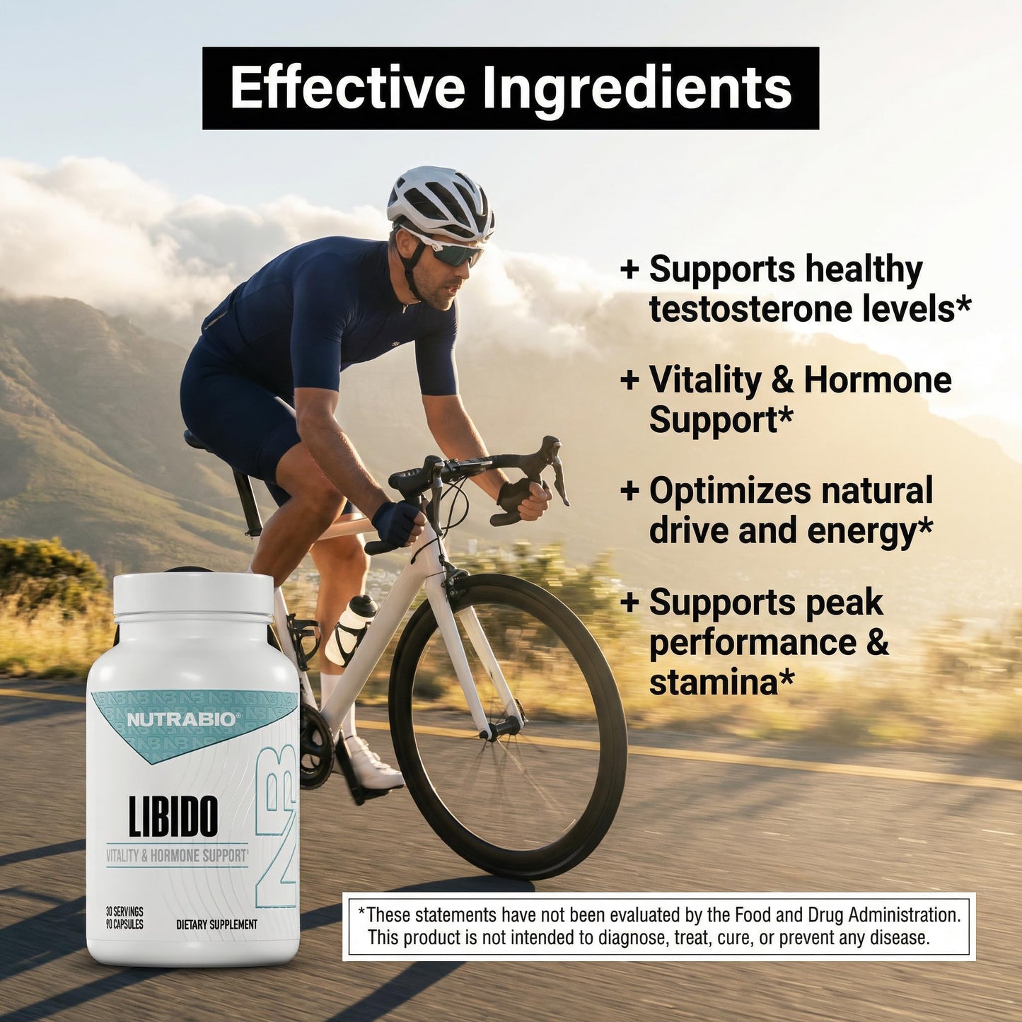 NutraBio Libido Supplement - Testosterone Booster for Men, Capsules, 90 Count