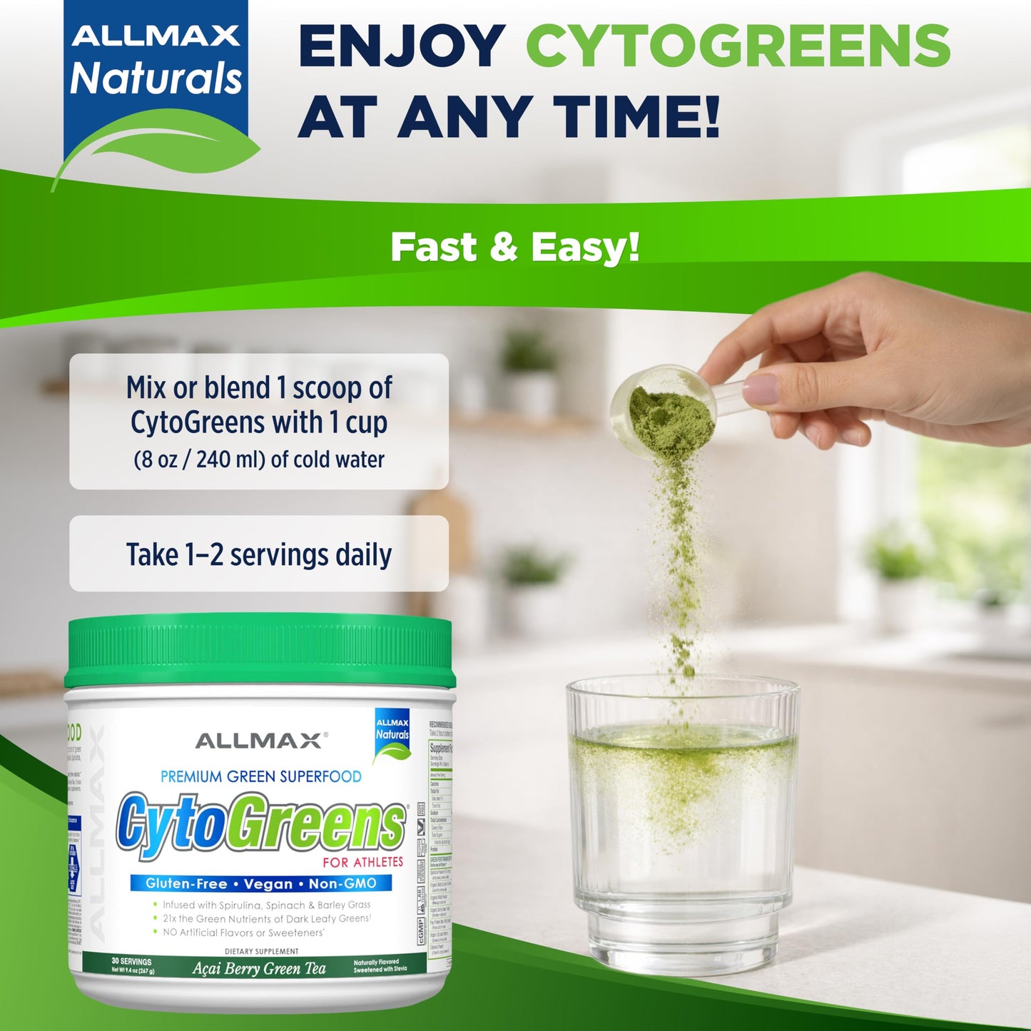 ALLMAX Naturals CytoGreens Super Greens Powder, 9.4 Ounce