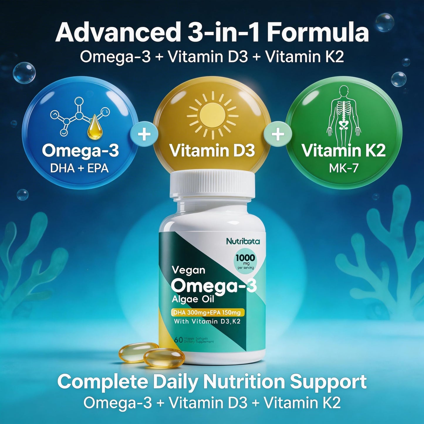 Nutribota Vegan Omega-3 Algae Oil Softgels 60