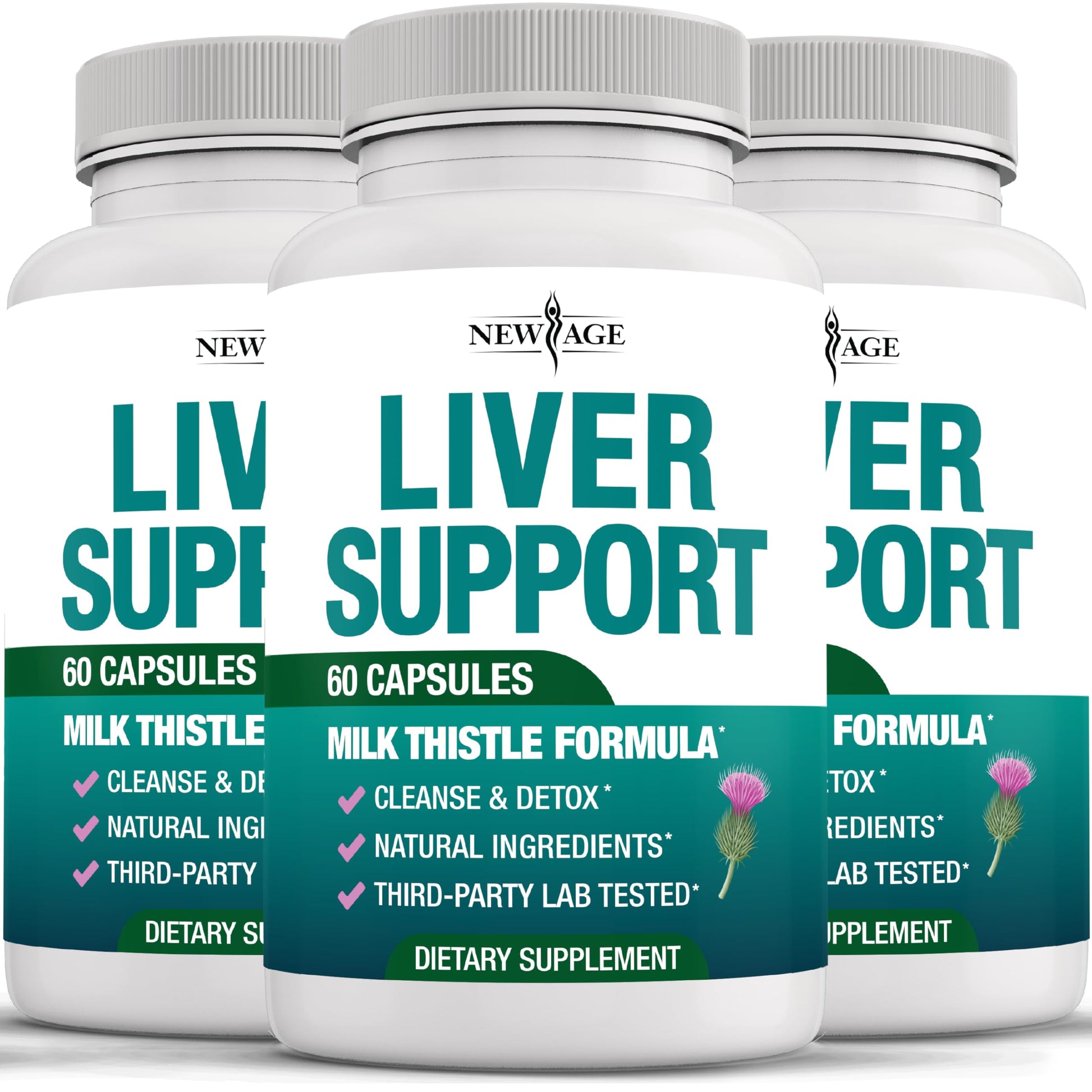 NEW AGE Liver Cleanse Detox & Repair Milk Thistle Liver Support with Artichoke Extract, Chicory & Dandelion Root Capsules, 180 Capsules