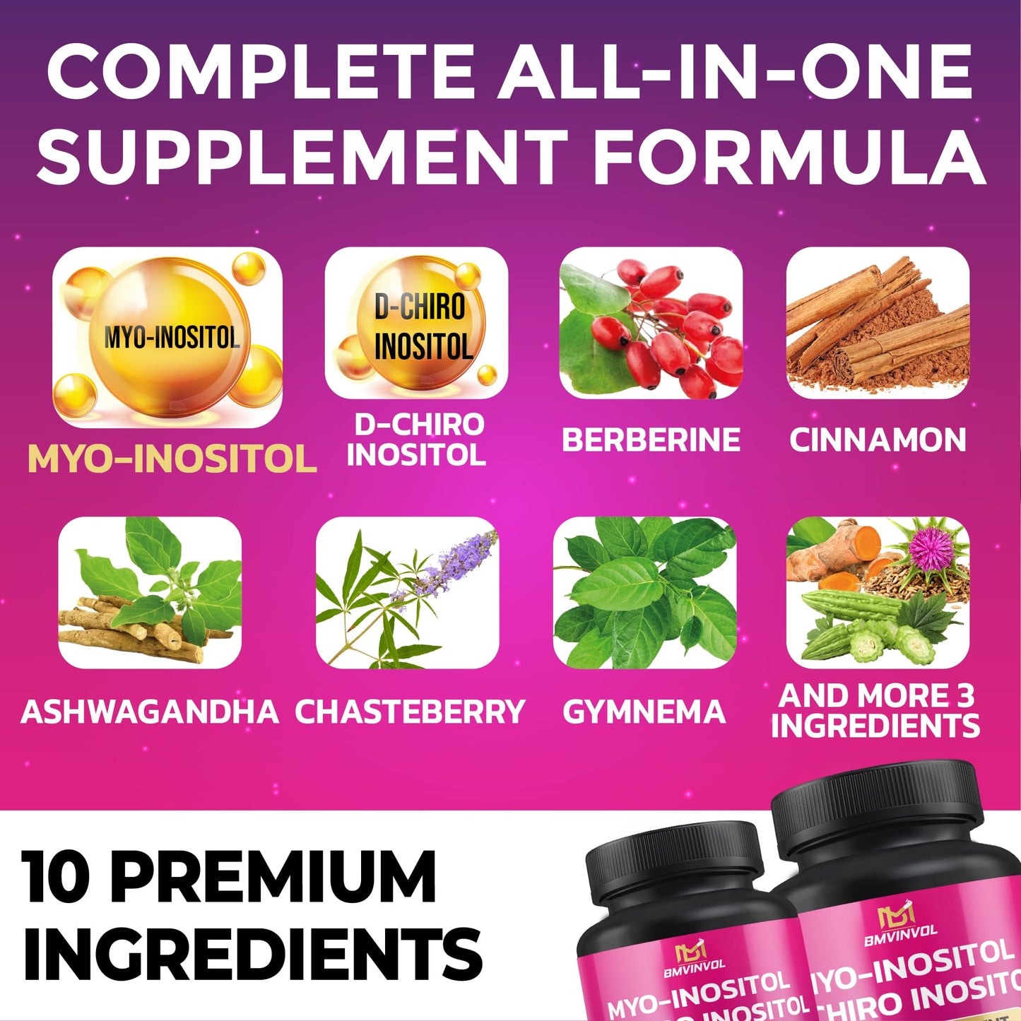 BMVINVOL Inositol Supplement - Myo-Inositol & D-Chiro Inositol 40:1 Ratio Capsules, 180-Count