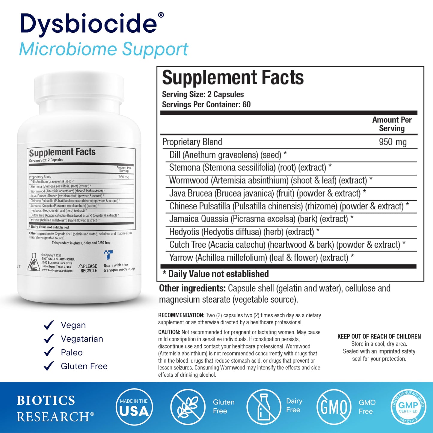 Biotics Research Dysbiocide Synergistic Botanical Blend Capsule 120