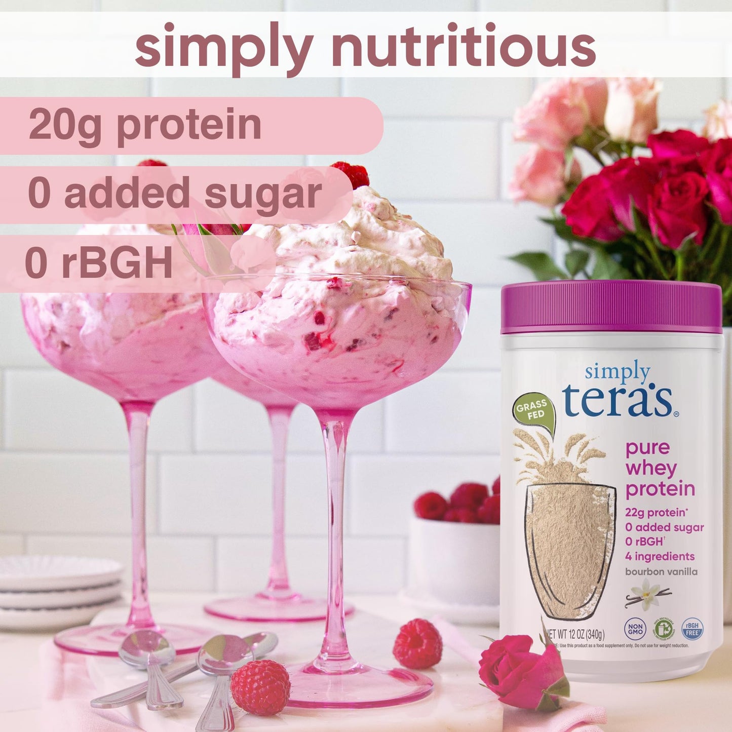 Simply Tera's Pure Whey Protein Powder Grass-Fed Vanilla, 12 oz