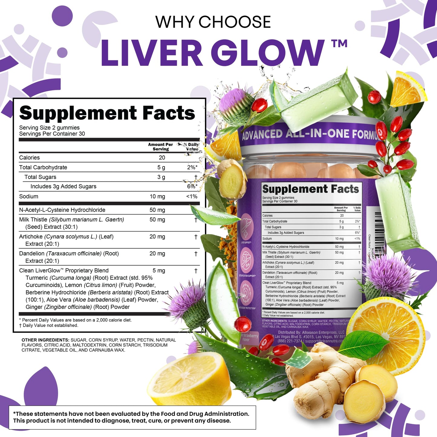 Clean Nutraceuticals Milk Thistle NAC Supplement 60 Gummies