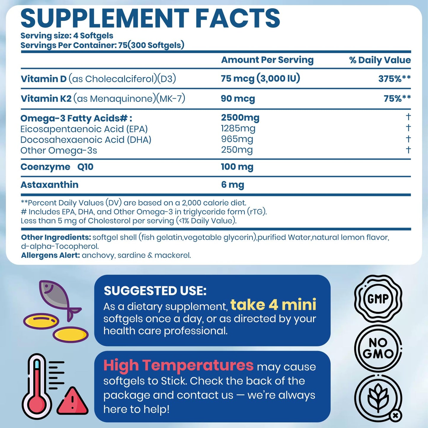Arofum Omega 3 Fish Oil with Vitamin D3 K2 Softgels, 300