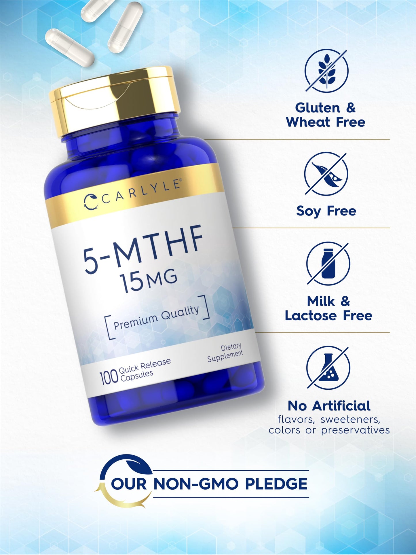Carlyle 5-MTHF Supplement 15mg L-Methylfolate 100 Capsules