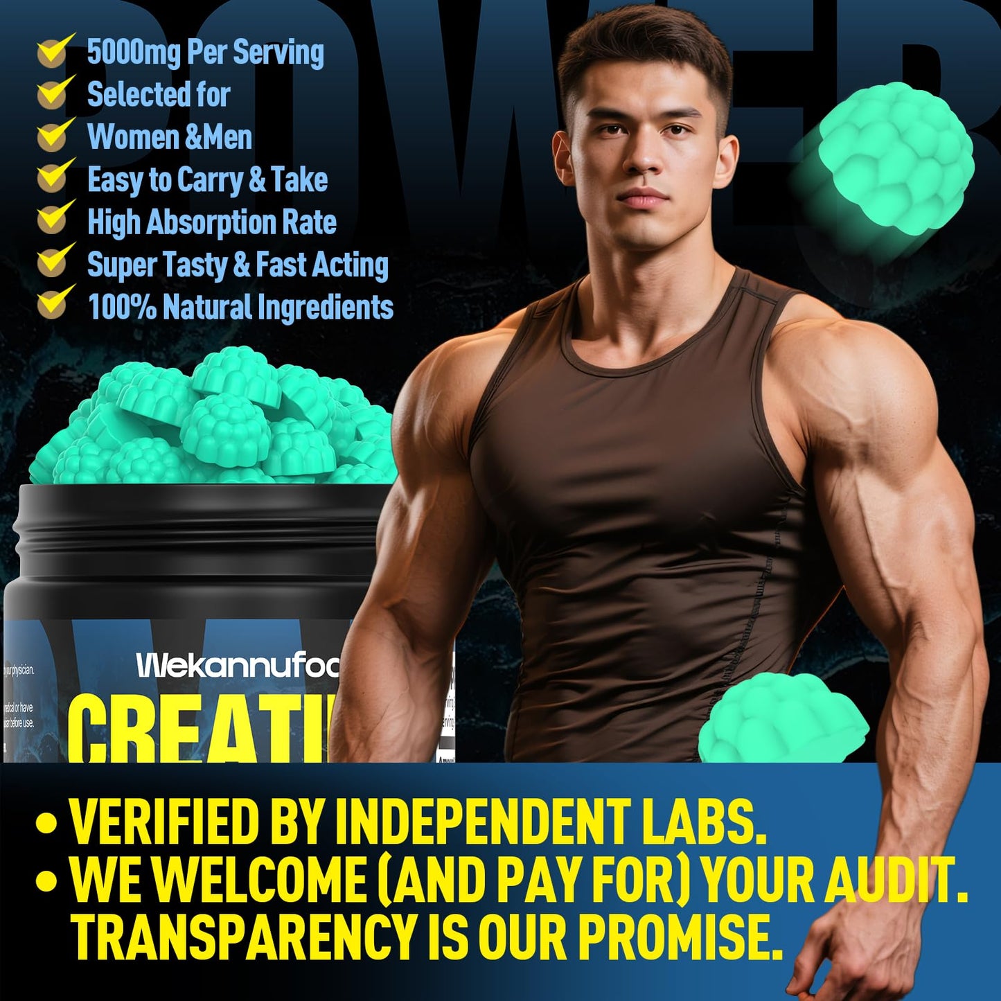 Wekannufod Creatine Monohydrate Gummies 90 ct