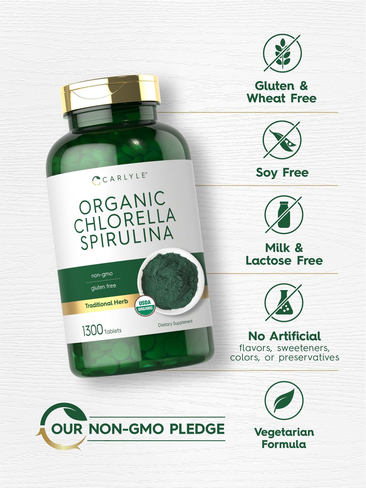 Carlyle Organic Chlorella Spirulina Tablets 1300 Count