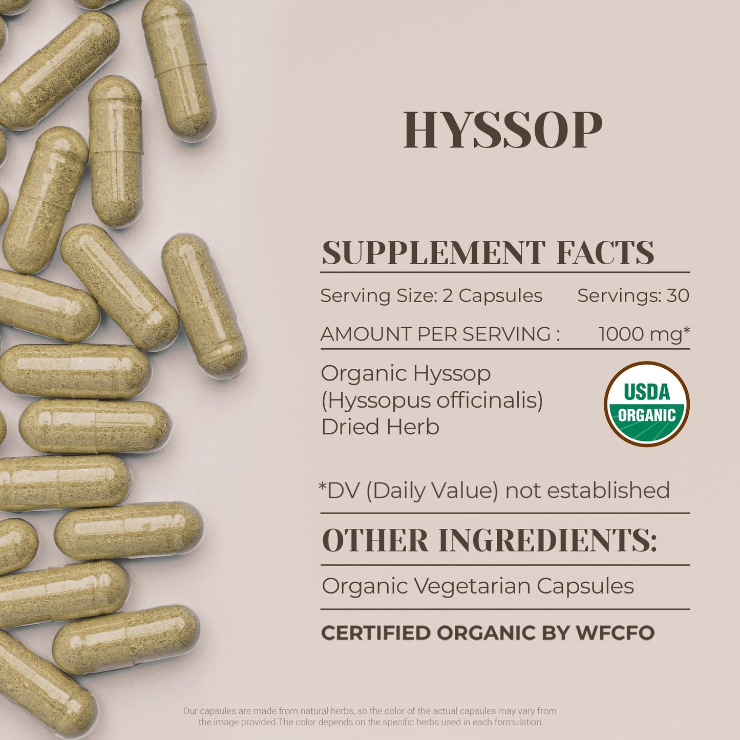 Garden Organics Hyssop Capsules, USDA Organic, 60 Count