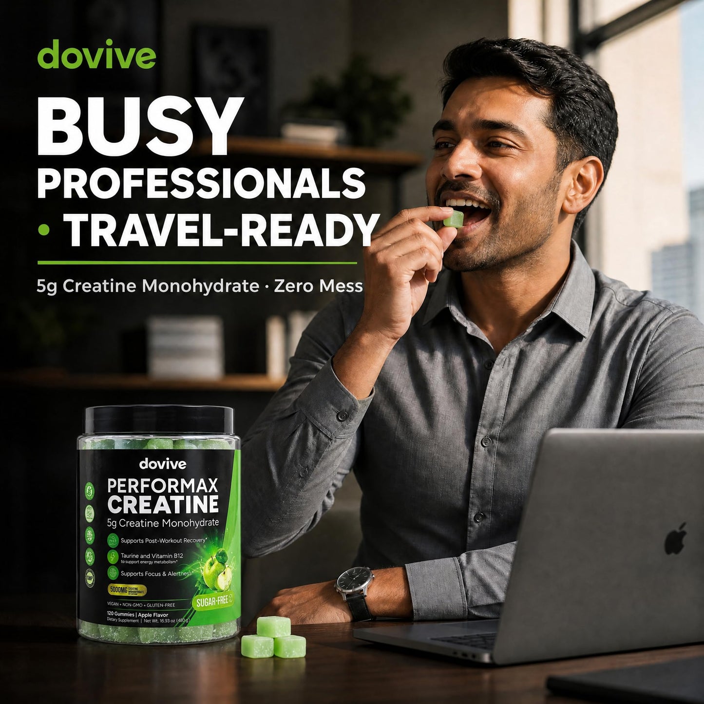 DOVIVE Creatine Monohydrate 5000mg Green Apple Gummy, 120 Count