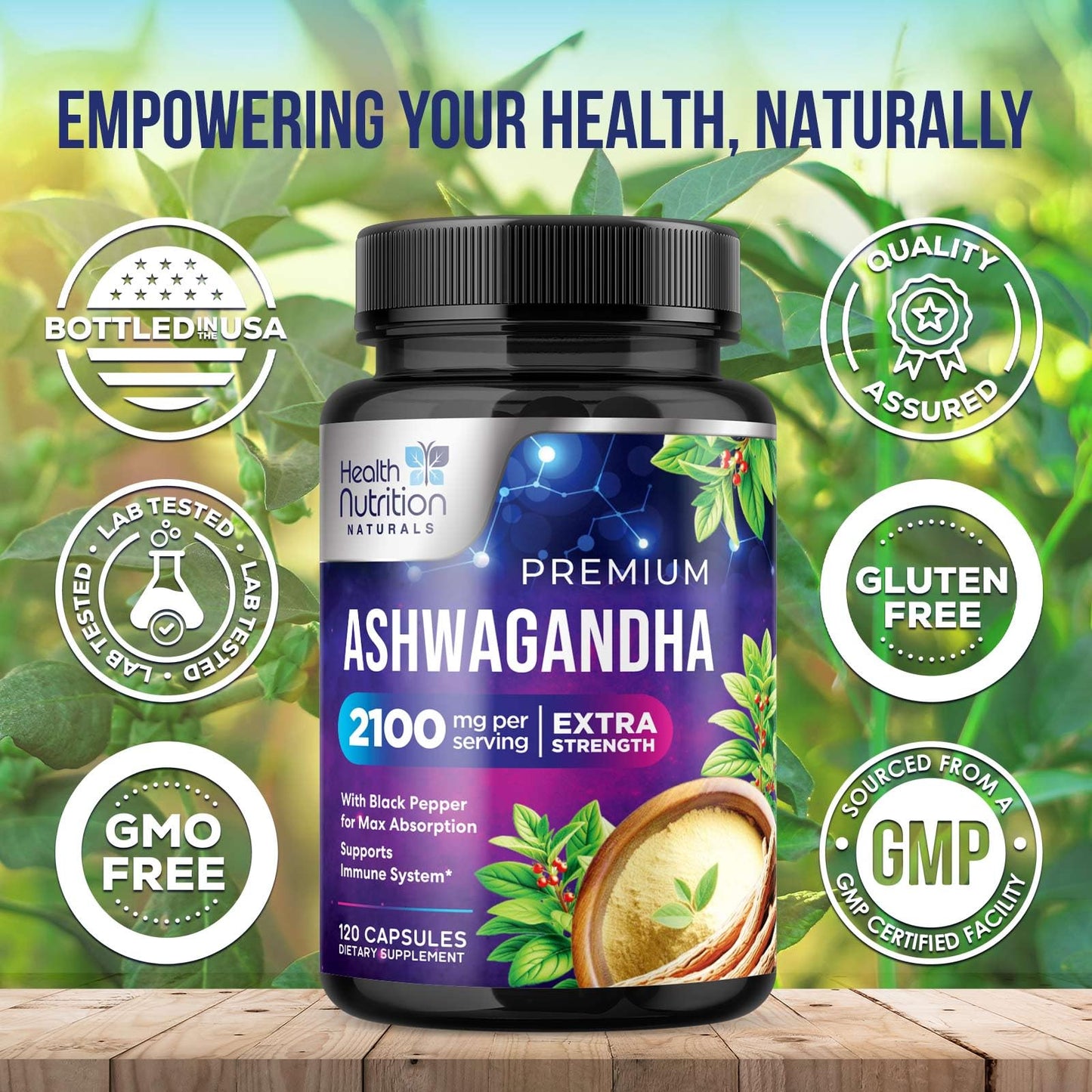 Health Nutrition Naturals Ashwagandha Supplements 120 Capsules