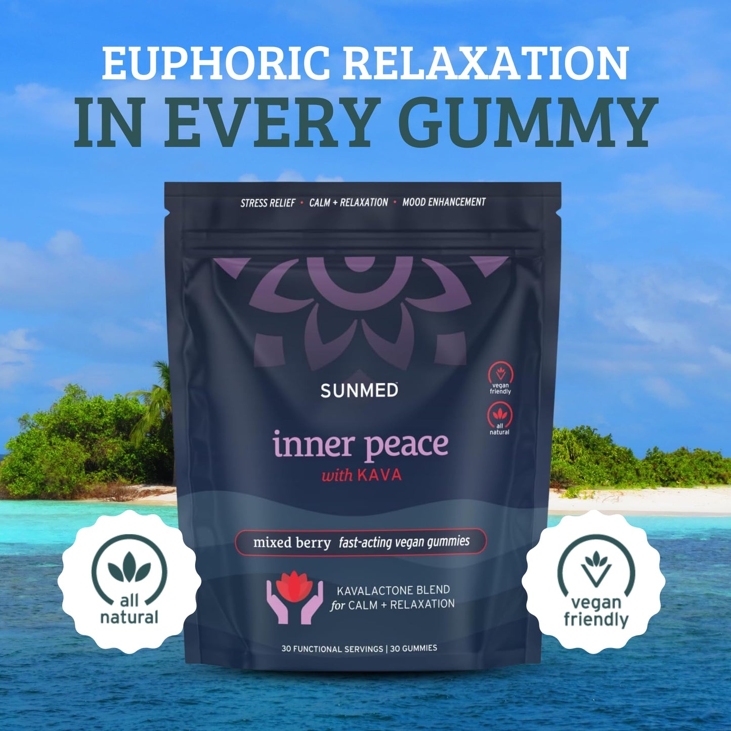SUNMED Kava Gummies for Stress Relief & Deep Calm 60 Count