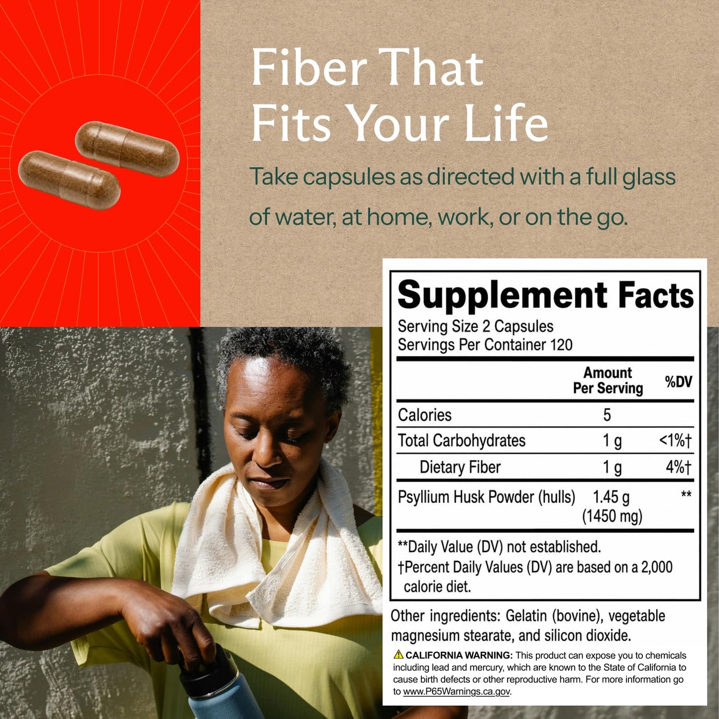 Sunergetic Psyllium Husk Fiber Supplement 1450mg 240 Capsules