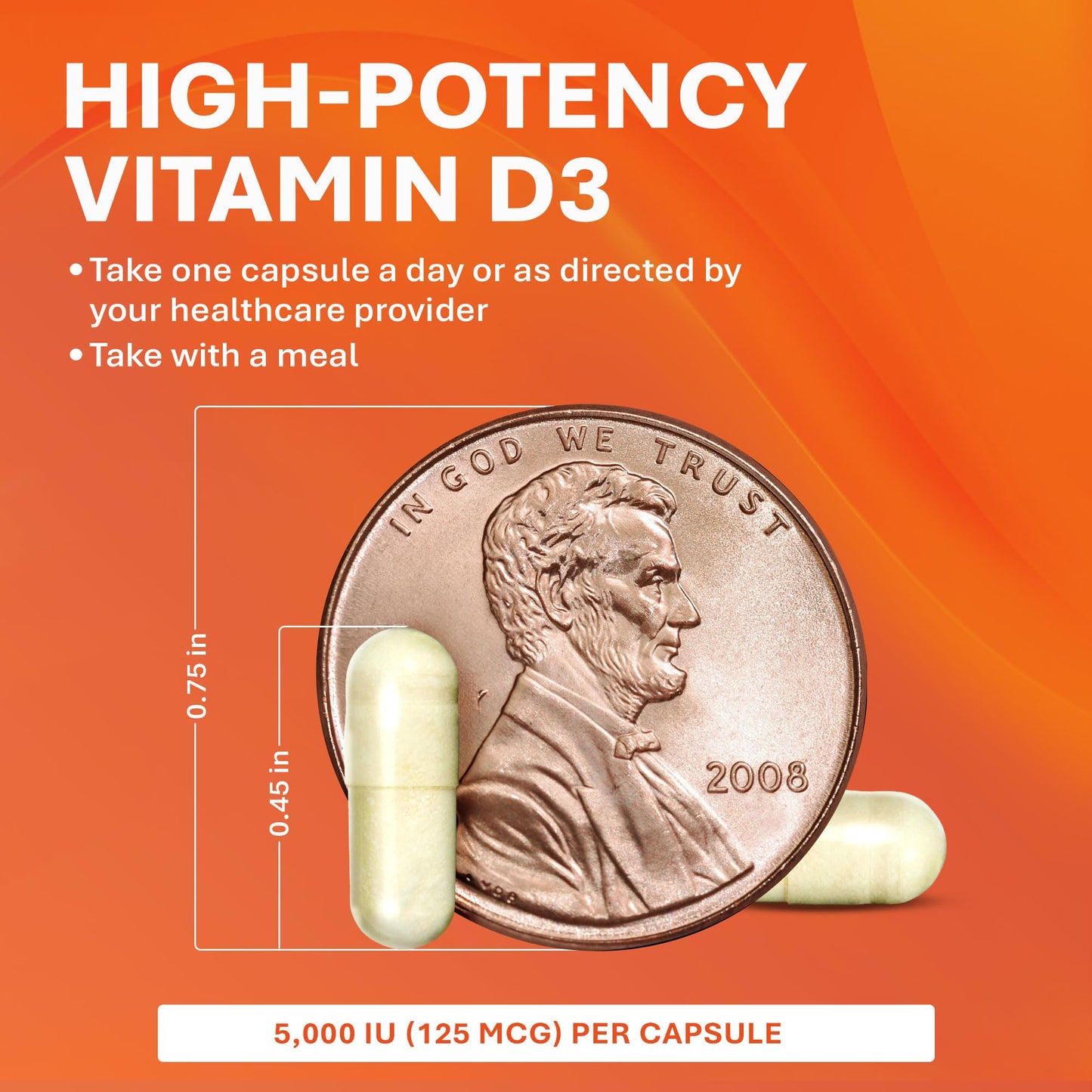 Rugby Laboratories Vitamin D3 5,000 IU (125 mcg) Vitamin D Dietary Supplement for Bone, Teeth, and Immune Health Capsule, 100 Count
