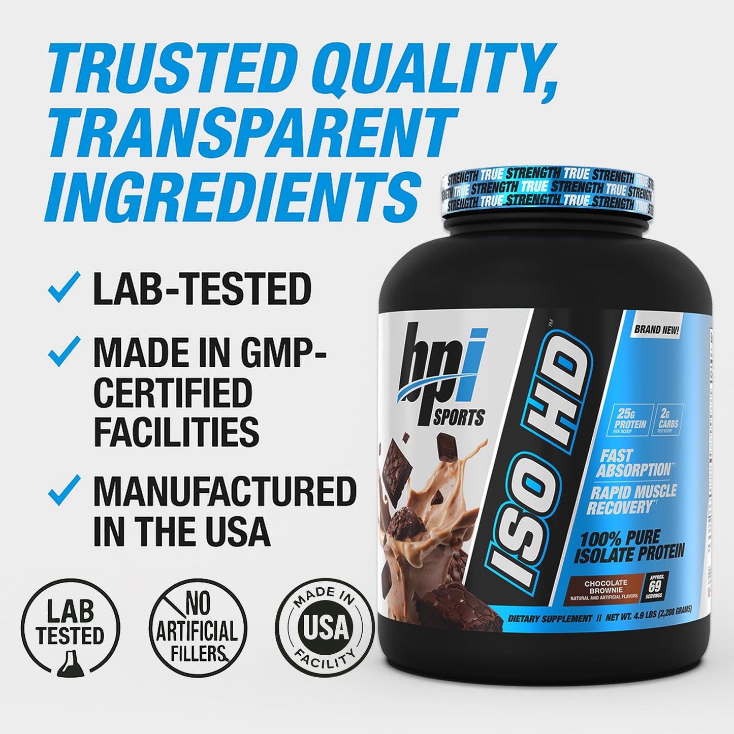 BPI Sports ISO HD Isolate Protein Powder – 100% Whey Isolate, 4.9 Pound