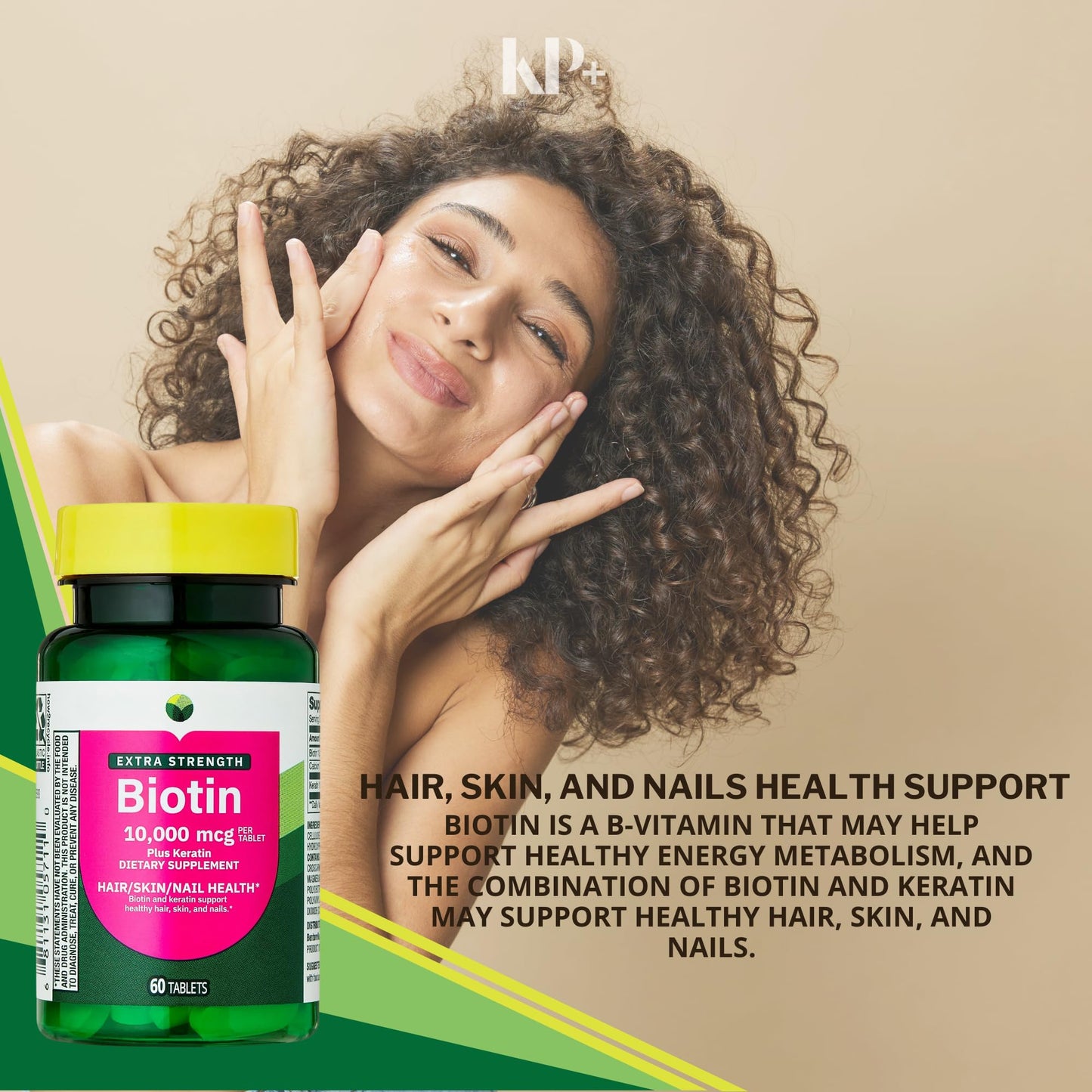 KP+ Biotin 10,000 mcg + Keratin Tablet, 60 Tablets