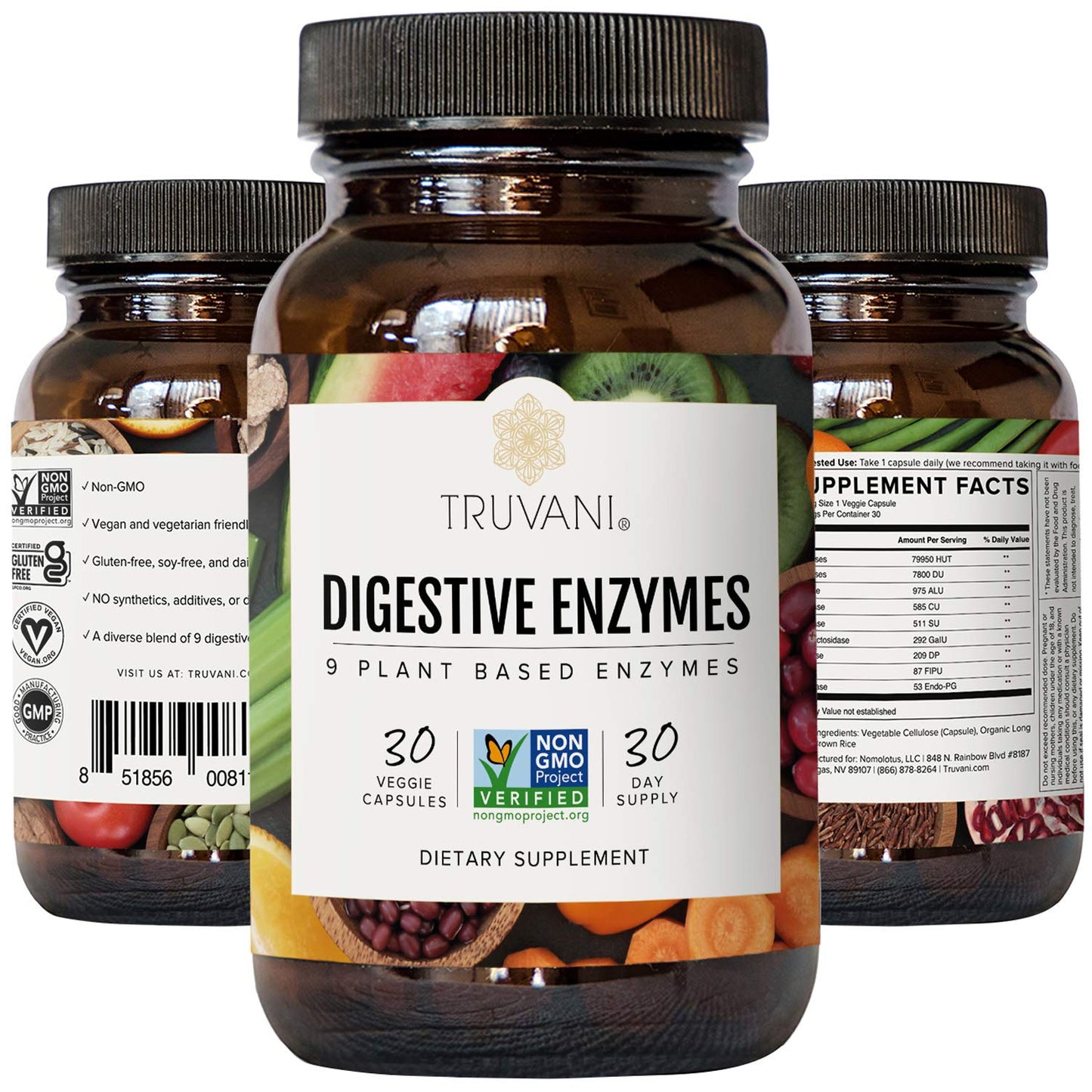 Truvani Digestive Enzymes 9 Enzyme Blend Capsules 30