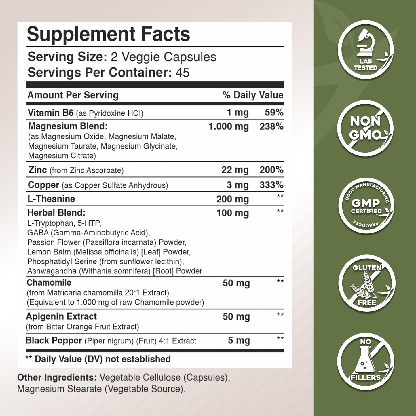 GADE NUTRITION BOOST YOUR HEALTH Magnesium Glycinate Complex, L-Theanine 200 mg Sleep Aid, Apigenin, GABA, 5-HTP, Ashwagandha, Chamomile 90 Capsules
