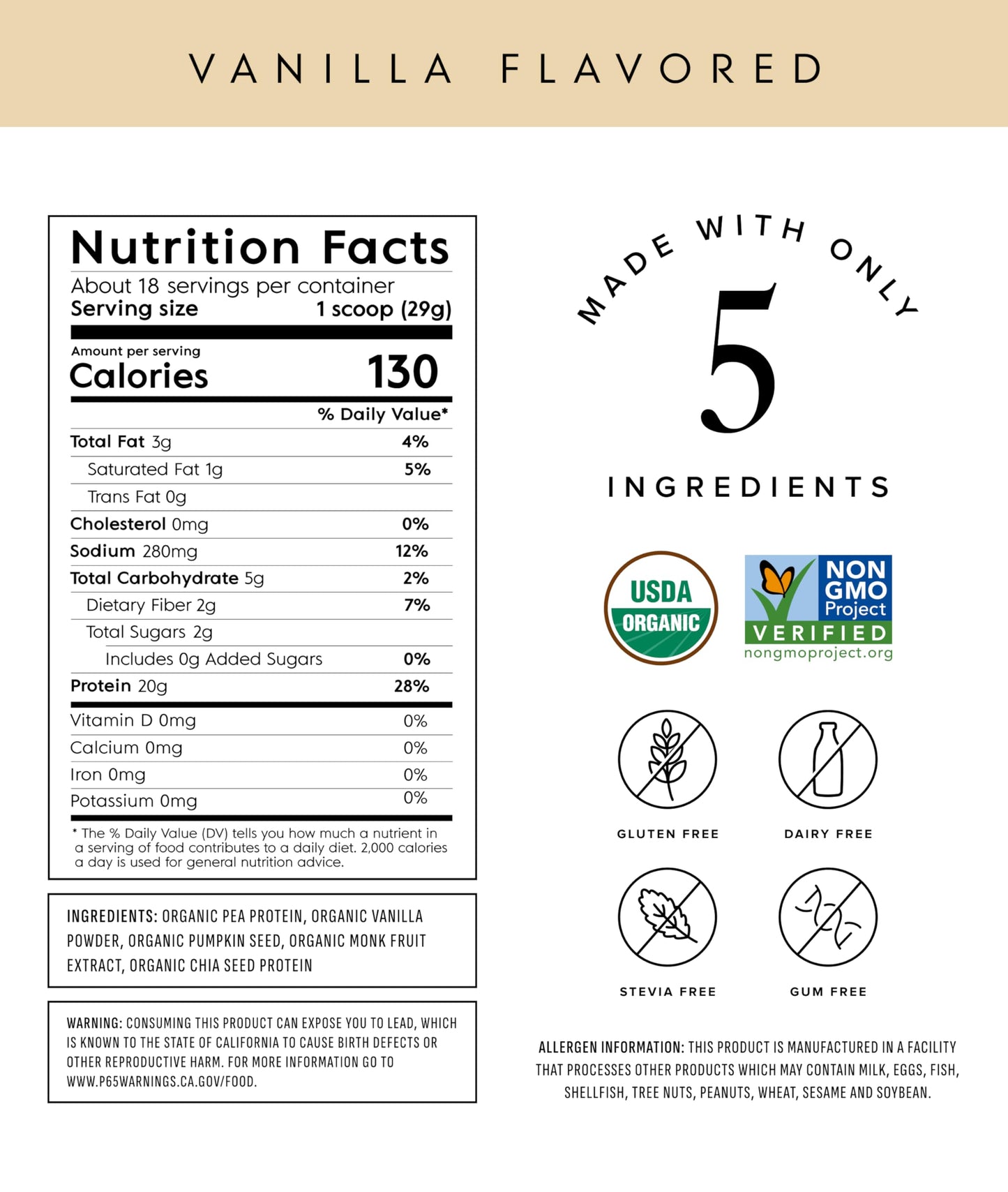 Truvani Organic Plant Based Protein Powder Vanilla, 18 Servings