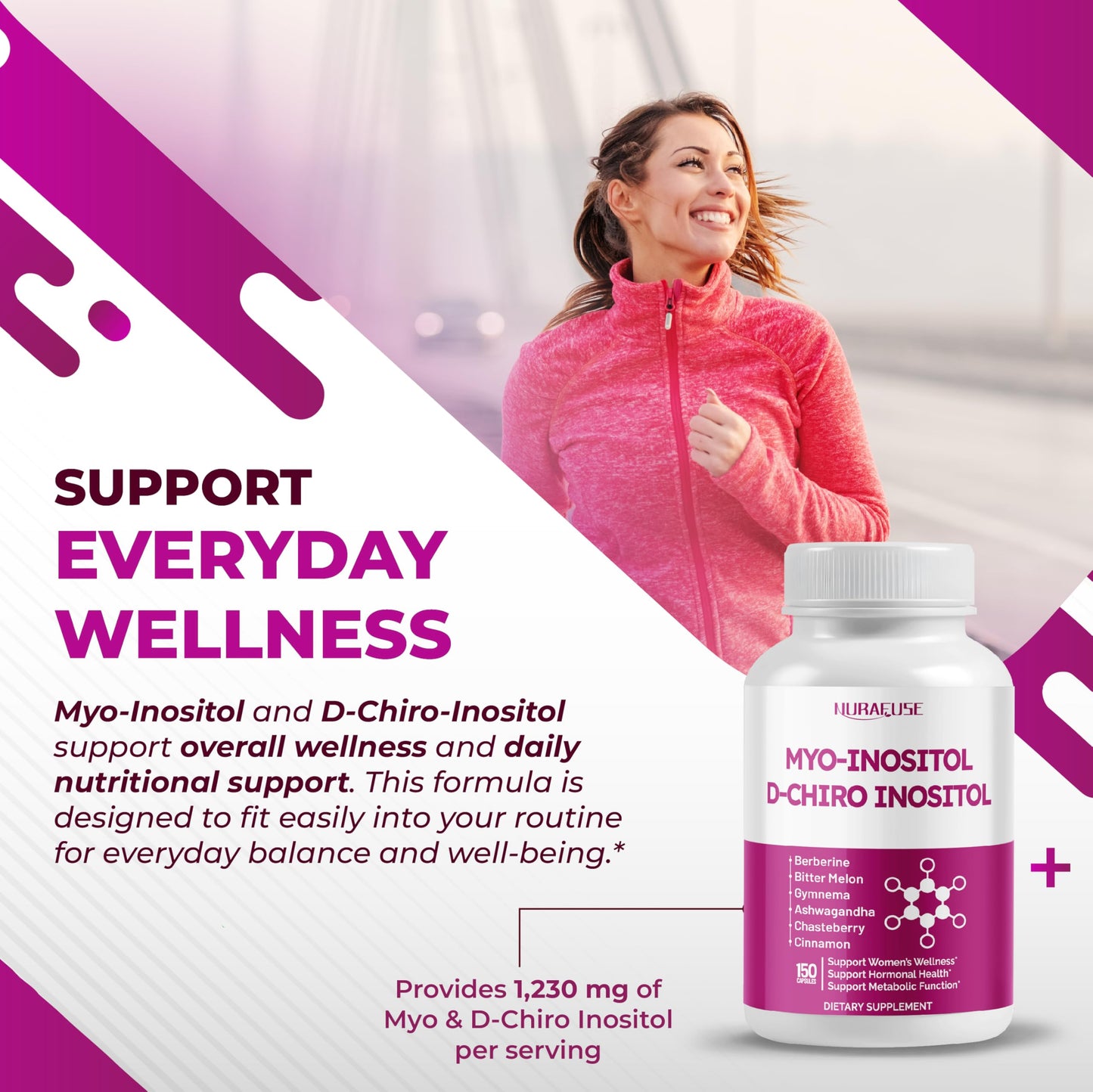 NURAFUSE High Potency Myo-Inositol & D-Chiro Inositol with Chasteberry, Cinnamon, Bitter Melon & Gymnema – Supports Optimal Hormone Balance, Healthy Metabolism Capsules 150