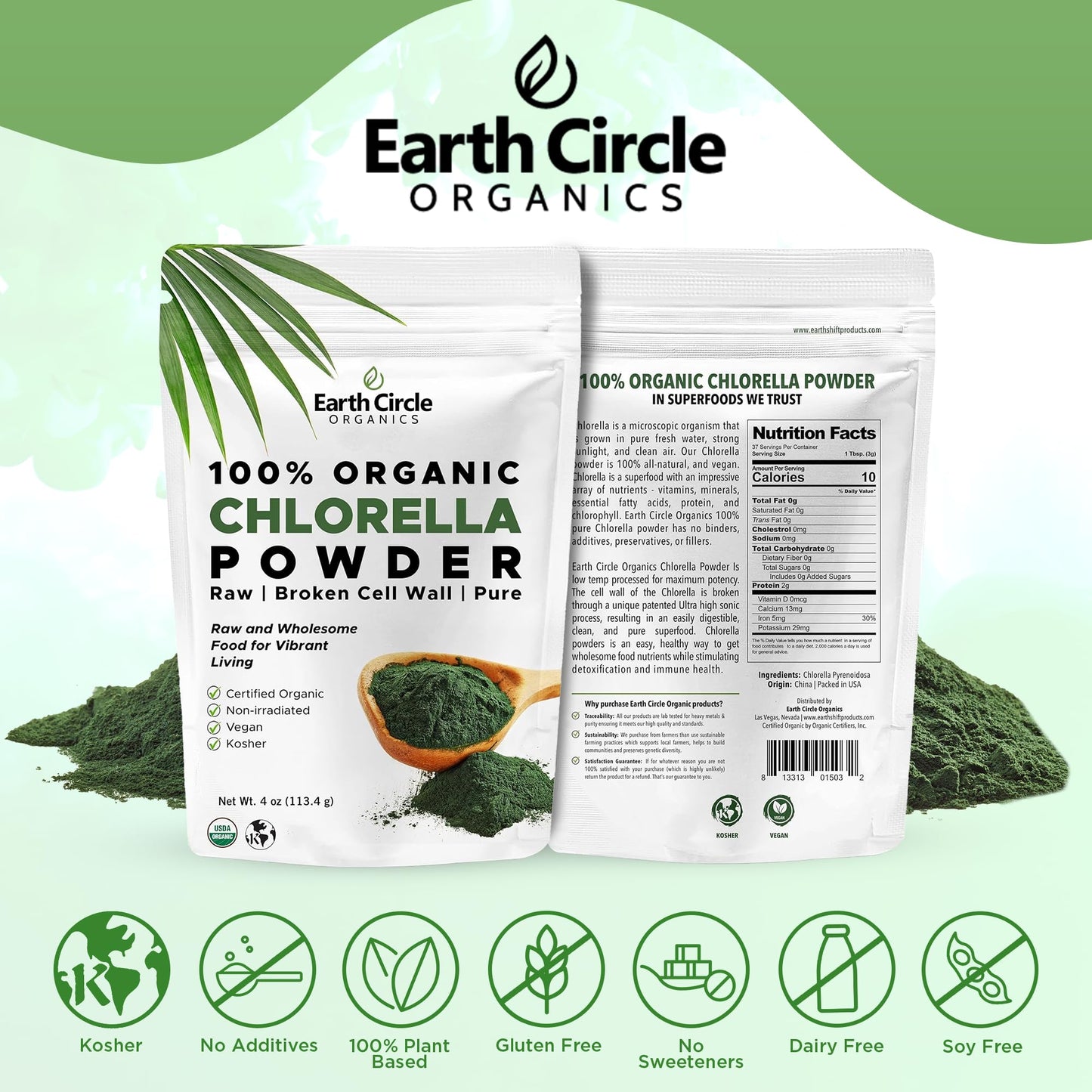 Earth Circle Organics Organic Chlorella Powder, 4 Ounces