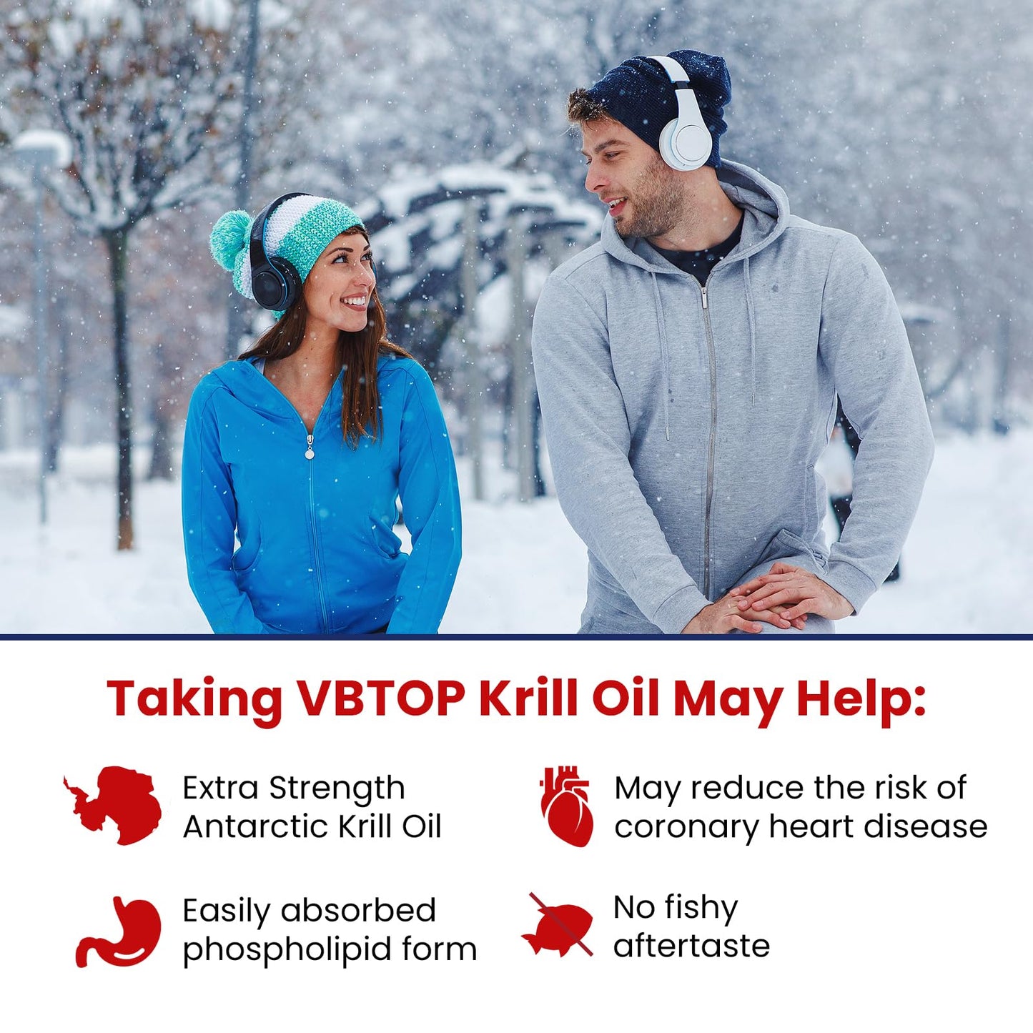 VBTOP Antarctic Krill Oil 1200mg with Omega-3 EPA DHA, Phospholipids, Astaxanthin & Choline, Mercury Free, No Fishy, Supports Heart, Brain & Joint Health Softgels 360